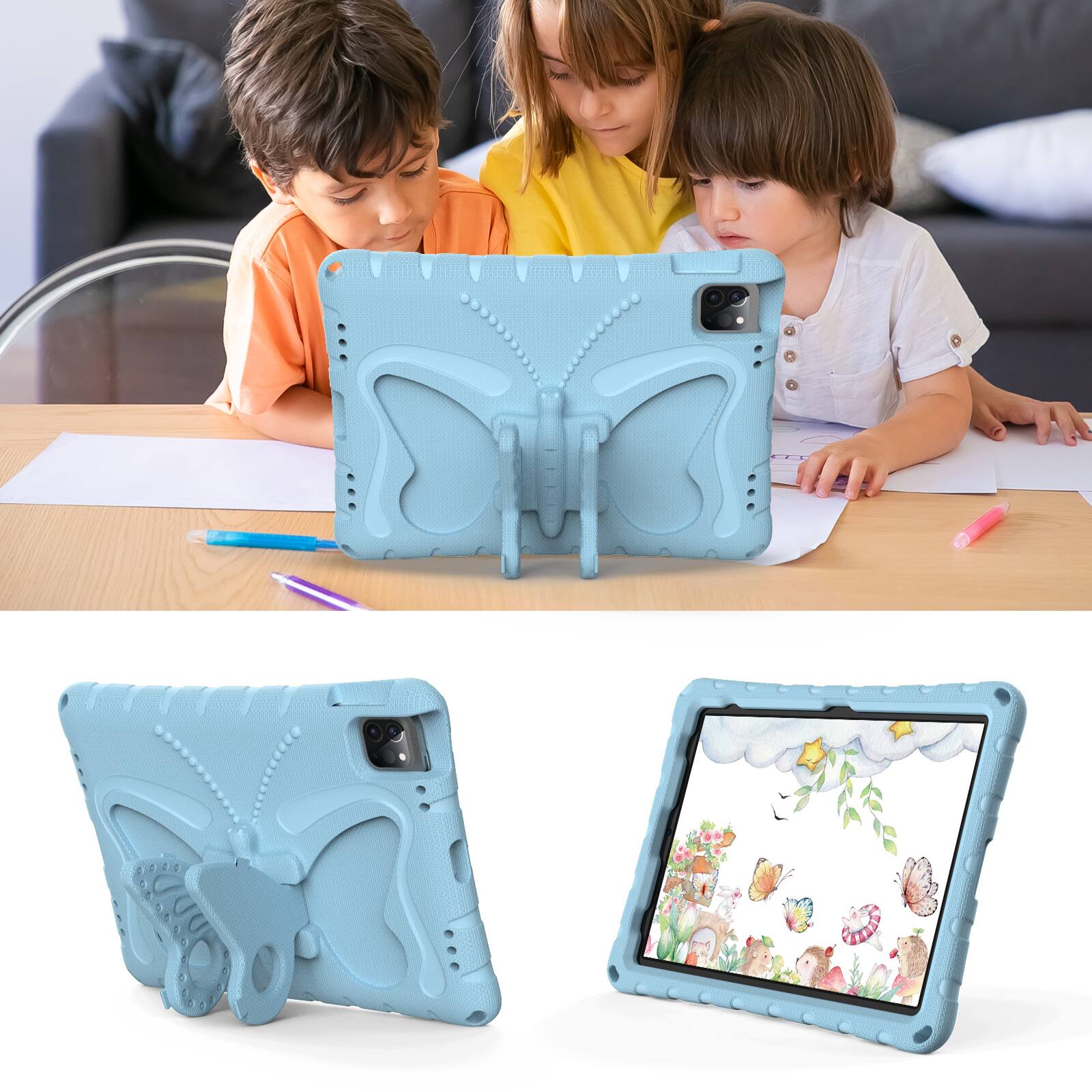 Alt View 2. Dteck - Kids Case for Apple iPad (A16) 11" 2025/Pro 11 (2024)/10th Gen (2022) with Strap & Stand,Shockproof EVA Protective Cover - Lightblue.