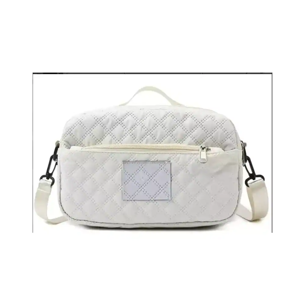 Wikistore - 3D Diamond Pattern Small Tote with Dry Wet Separation and Double Pockets Off - White