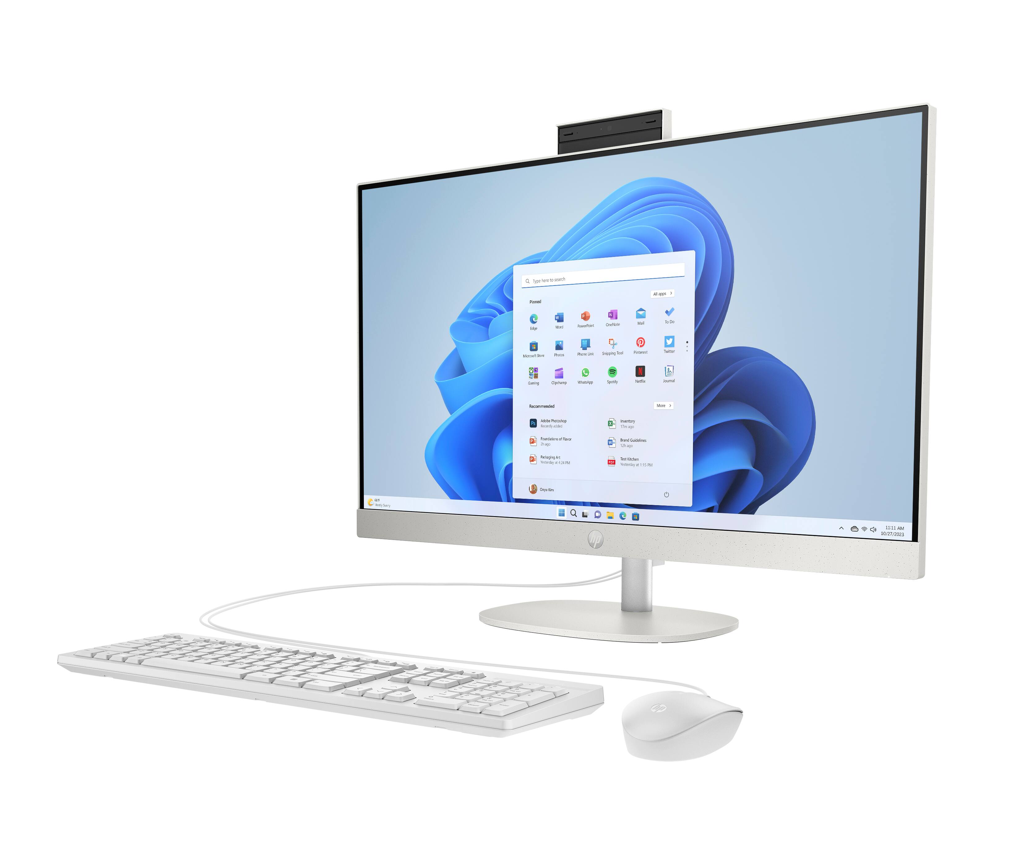 Left. HP - HP 23.8 inch All-in-One Desktop PC 24-cr0410 AMD Athlon Silver 7120U 8GB RAM 256GB SSD Win 11 Home  Shell white - Shell white.