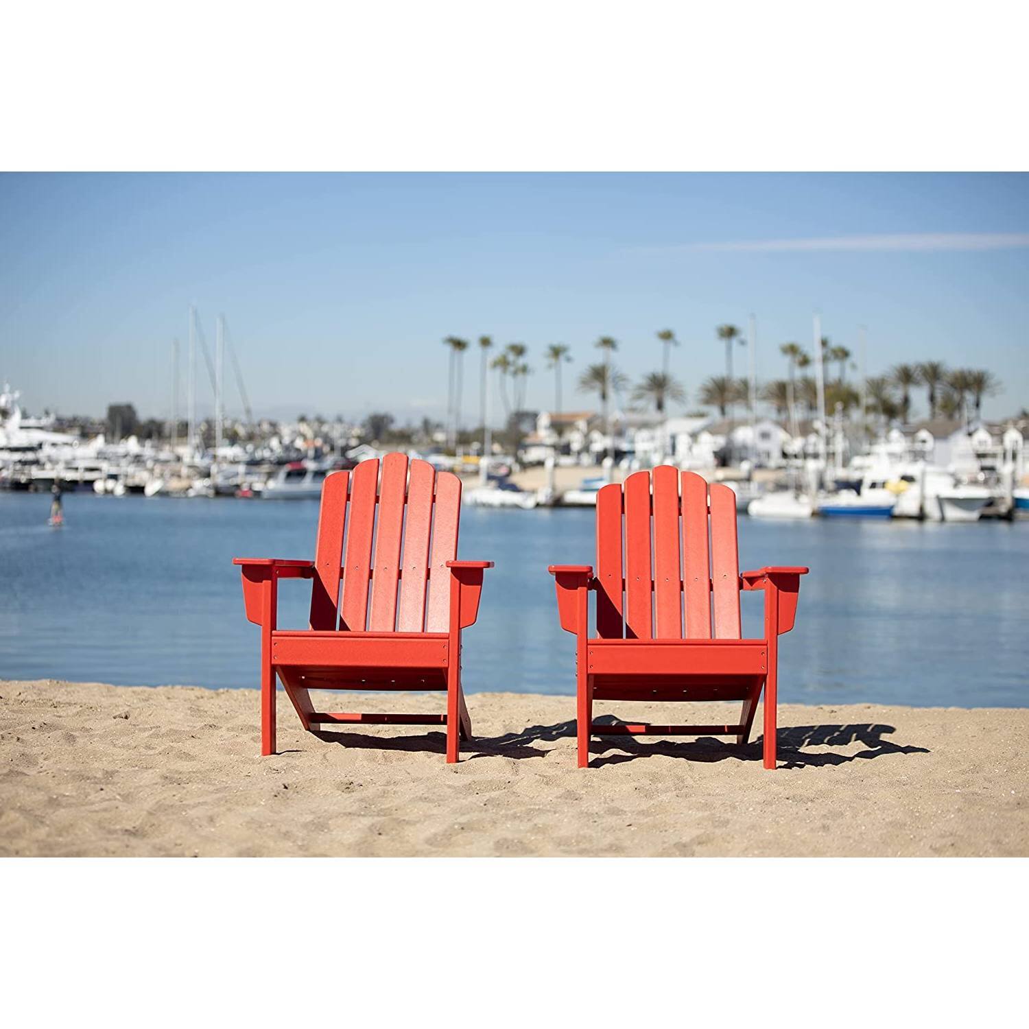 Left. Hivvago - All Weather Recycled Red Poly Plastic Outdoor Patio Adirondack Chairs - Set of 2 - Red.
