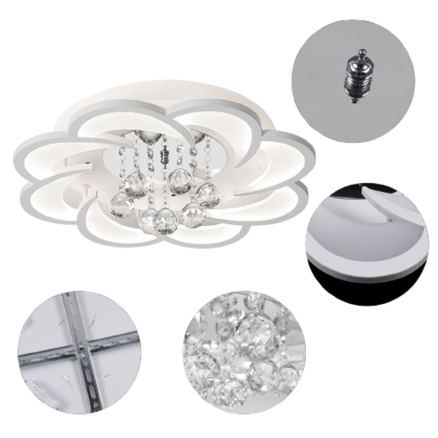 Front. Home Collection - Modern LED Crystal Flower Ceiling Chandelier.