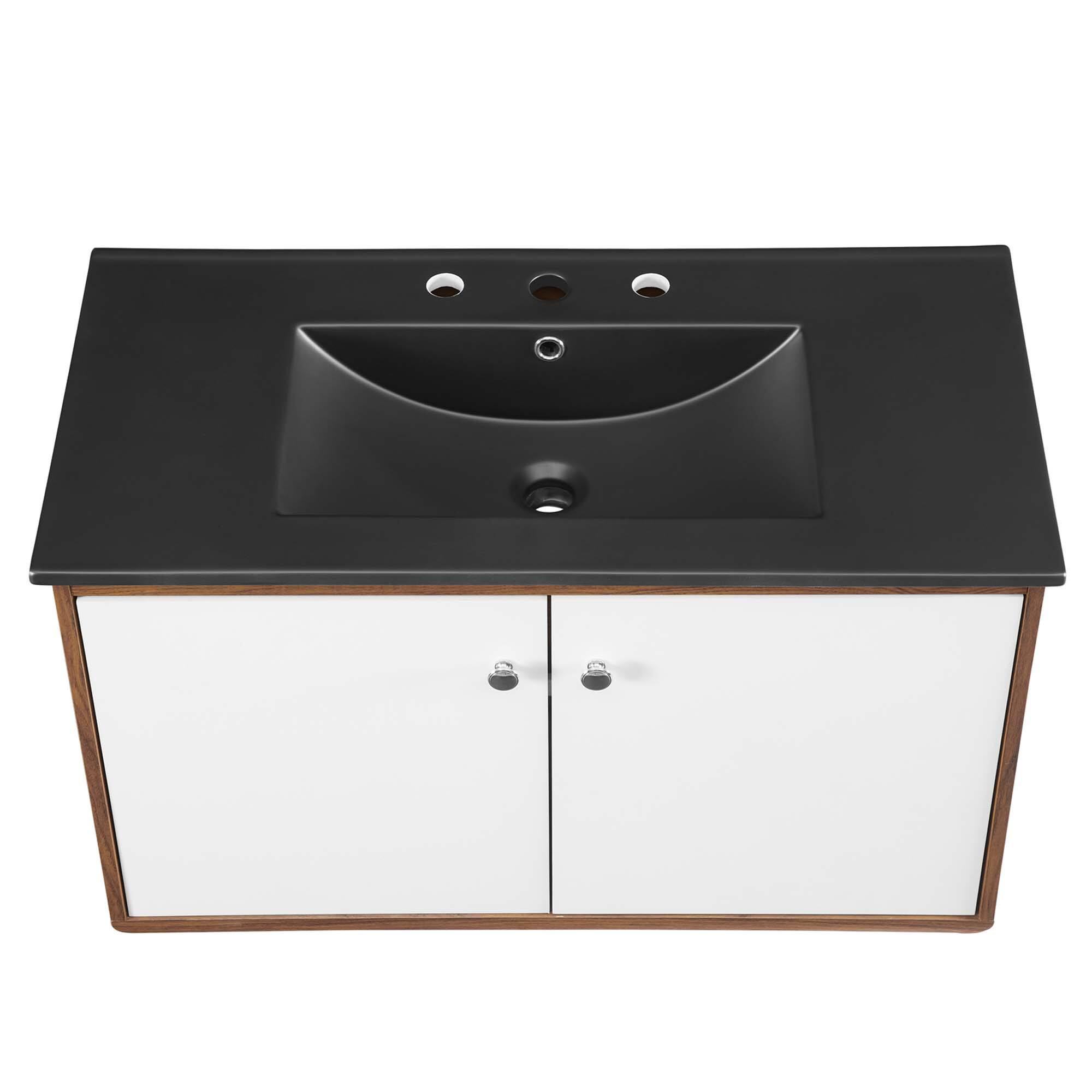 Alt View 4. Modway - Transmit Wall-Mount Bathroom Vanity Basin Included - Walnut Black.
