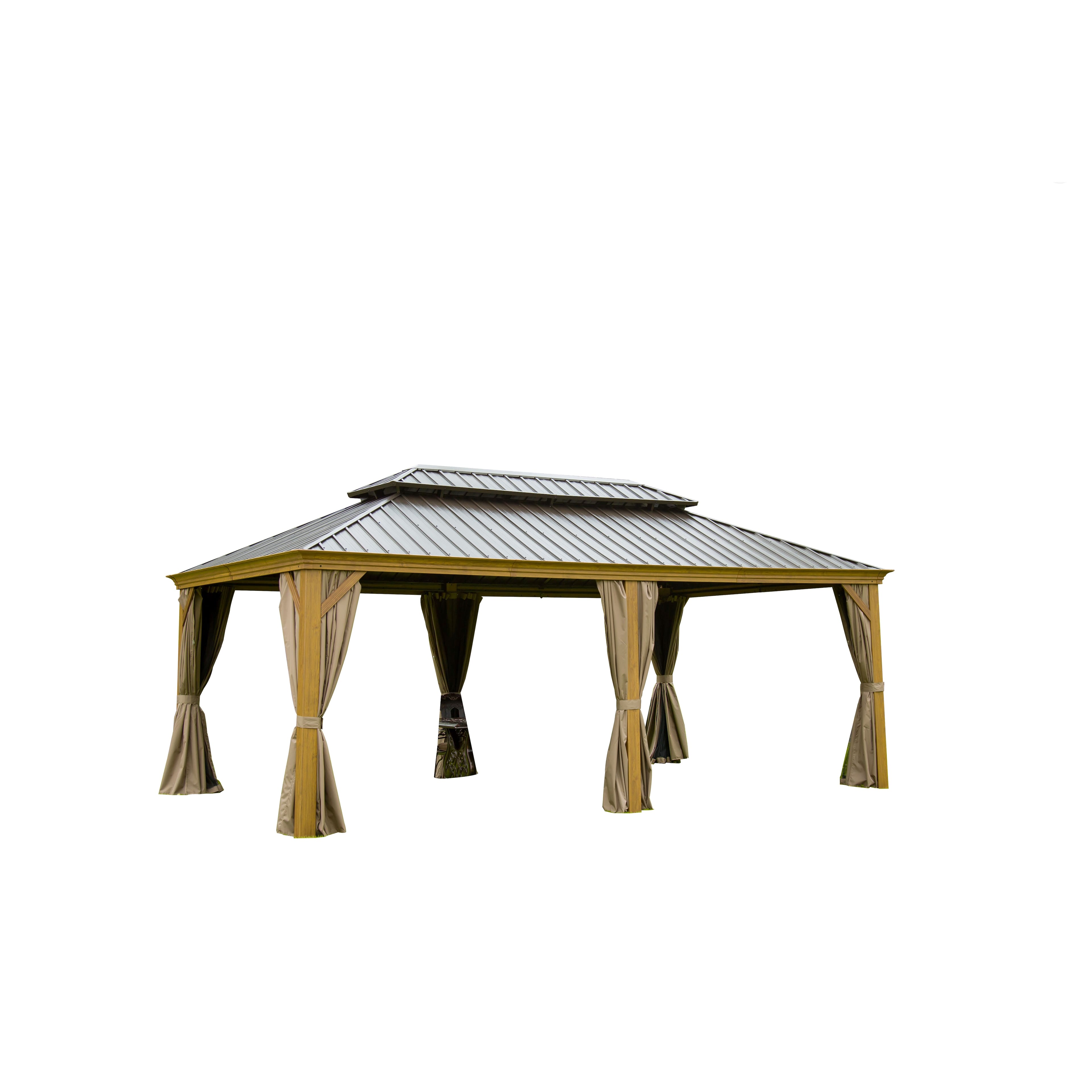 Photos - Garden Furniture Frame Mondawe - 14x20FT Hardtop Metal Gazebo with Wood-Looking  - Yellow Brown MD-CPL-00099 