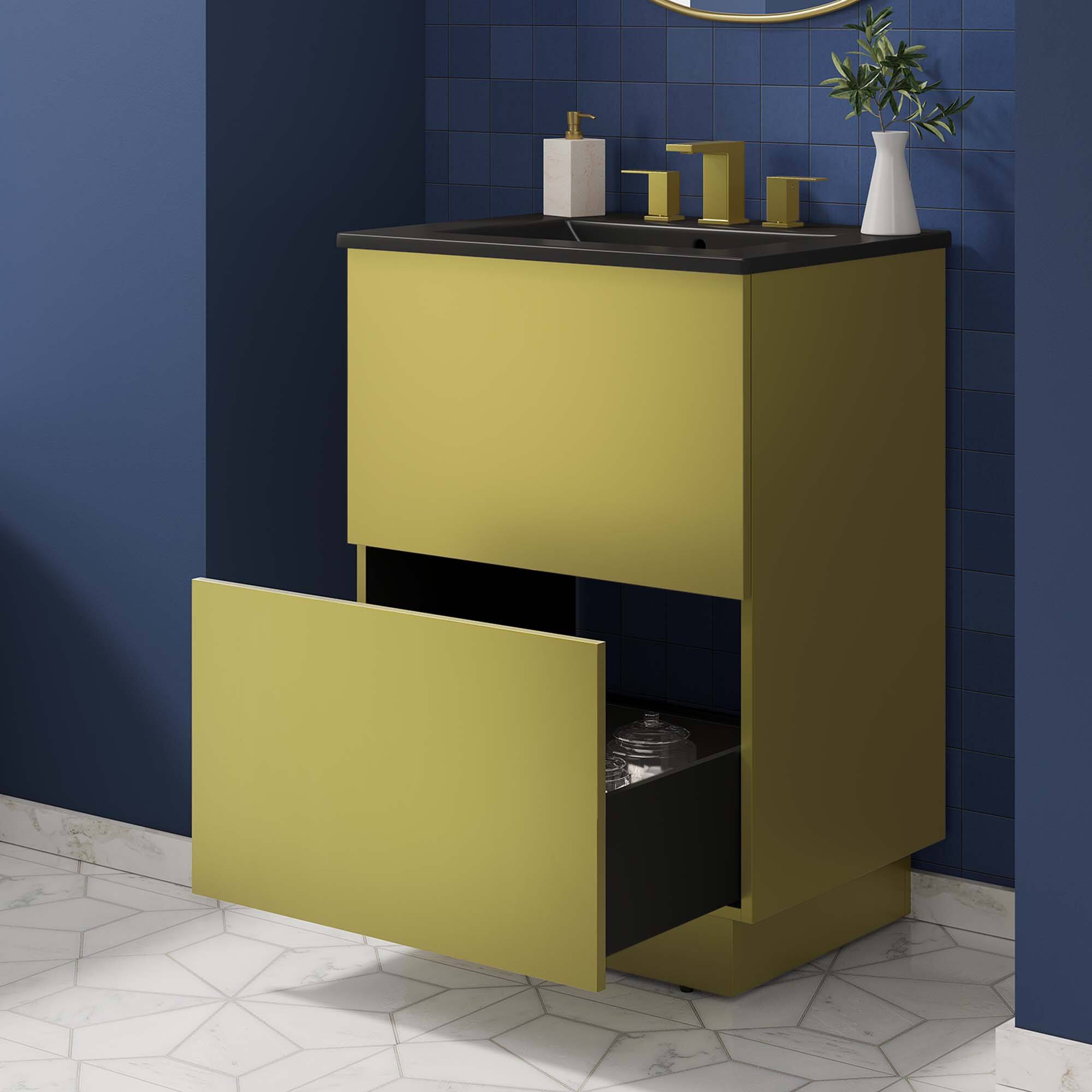 Alt View 1. Modway - Quantum Bathroom Vanity Basin Included by Modway - Black Gold.