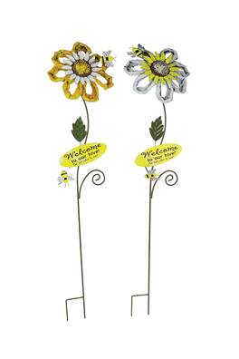 Mayrich Company - Set of 2 White Yellow Honey Bee Sunflower Garden Stake Welcome Sign Yard Decor - Multicolored