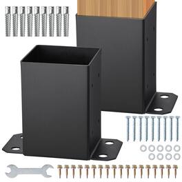 VEVOR - 4x4 Post Base 2 Pcs, Inner Size 3.6"x3.6" Post Base Brackets, Heavy Duty Powder-Coated Post Anchor Matte Wood Post - Black