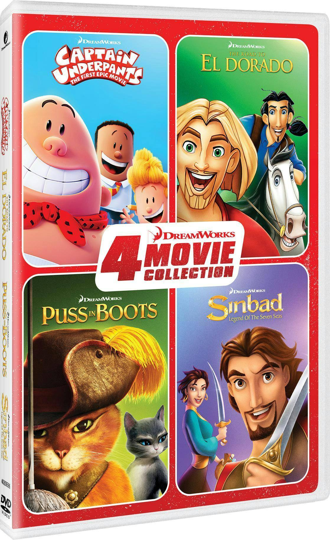 Angle. DreamWorks 4-Movie Collection (Captain Underpants: The First Epic Movie / The Road to El Dorado / Puss in Boots / Sinbad.