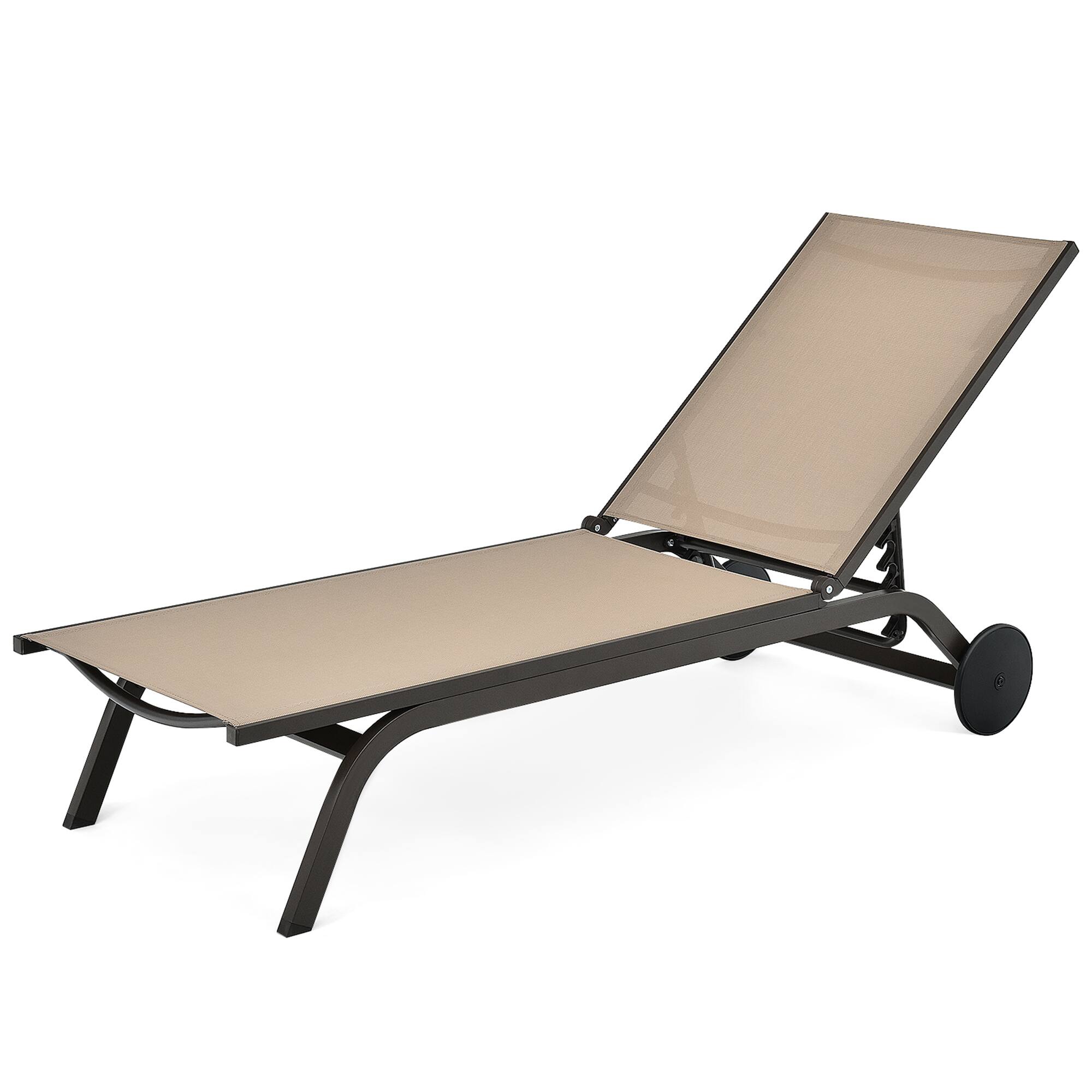 Alt View 4. Gymax - Gymax Set of 2 Patio Chaise Lounge Chair Aluminum Adjustable Recliner w/ Wheels Brown - Brown.
