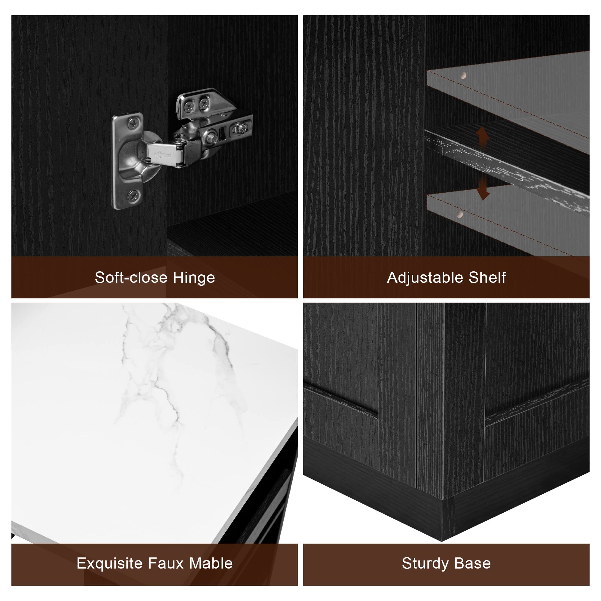 - Soft-close Hinge
- Adjustable Shelf
- Exquisite Faux Marble
- Sturdy Base