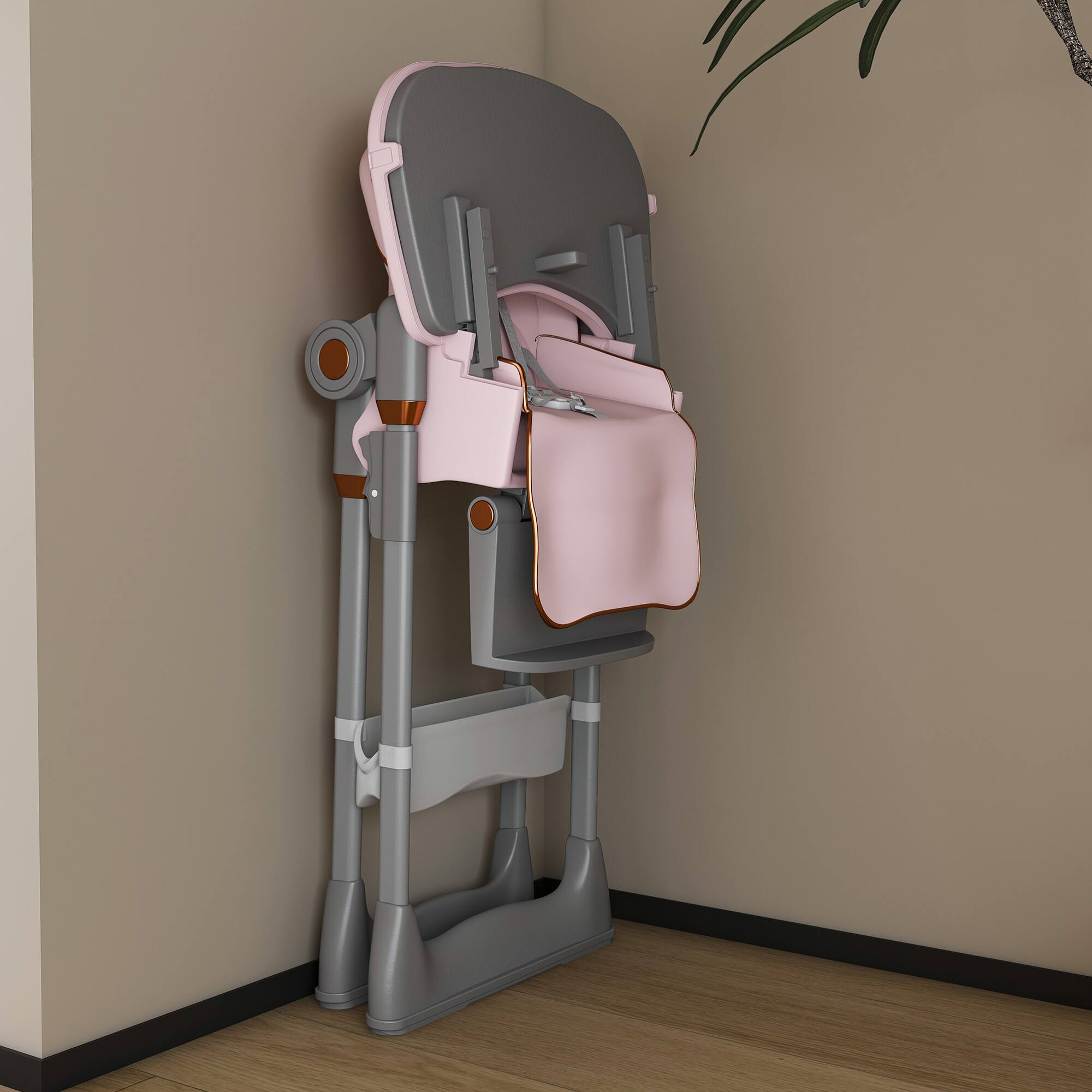 Alt View 4. GOODSILO - Adjustable Infant High Chair for Ages 0-6 Years - Portable Feeding Seat with Safety Harness and Locking Wheels - Pink.