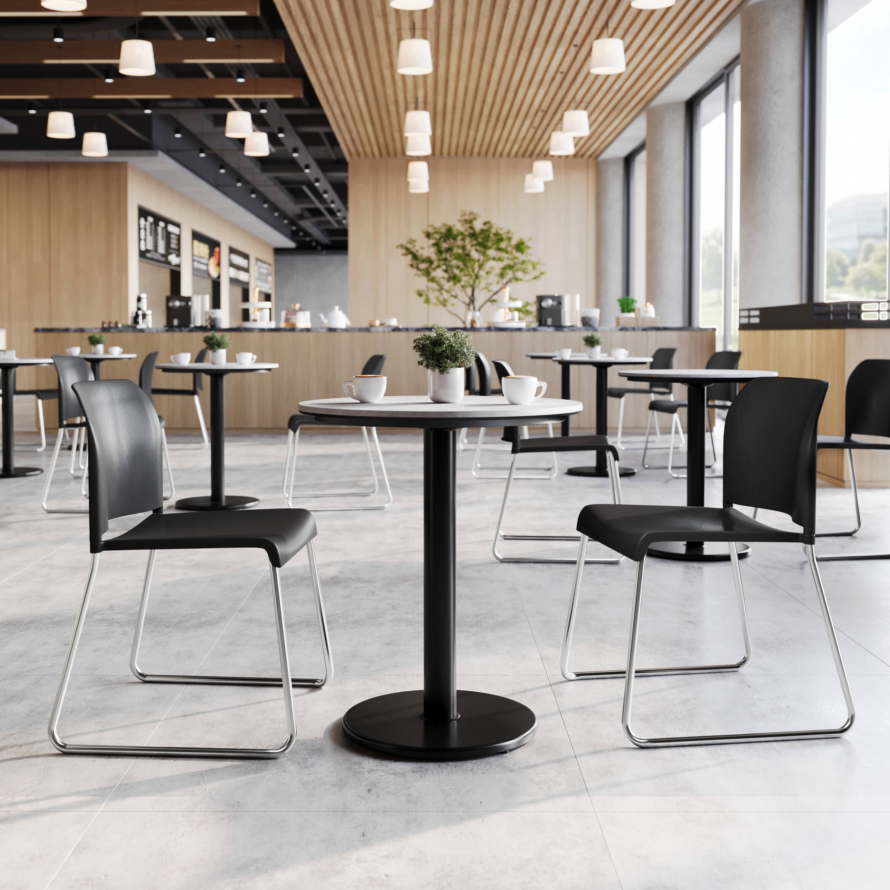 Alt View 1. Emma + Oliver - Calliope Stackable Office Reception Chair with Contoured Backrest and Chrome Sled Base - Black Plastic/Chrome Frame.