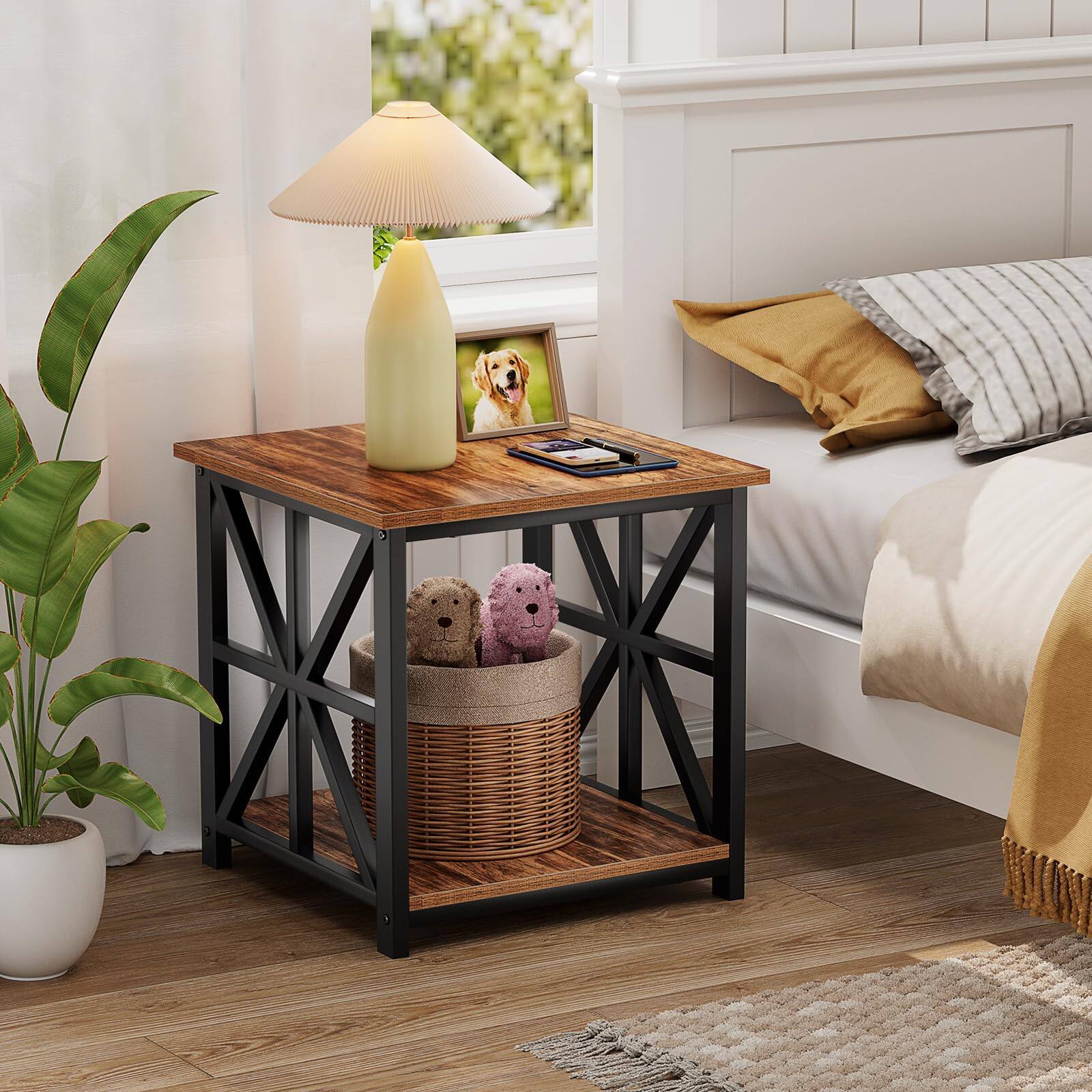 Alt View 6. PO3TICJUNKI3 - End Table With 2-tier Storage Shelf Side For Living Room Modern Nightstand Bedroom Bedside Office Farmhouse - Oak.