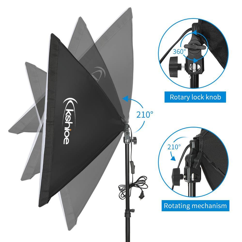 Alt View 3. Winado - Lighting Kit, Photo Equipment Studio Softbox 20" x 27", with E27 Socket and 2x5500K Instant Brightness Energy Saving - Black.