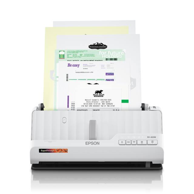 Epson - RapidReceipt RR-400W Wireless Duplex Compact Desktop Receipt and Document Scanner - White