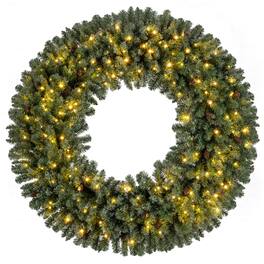 Costway - 60" Large Artificial Christmas Wreath with 200 White LED Lights, 680 Branch Tips - Green