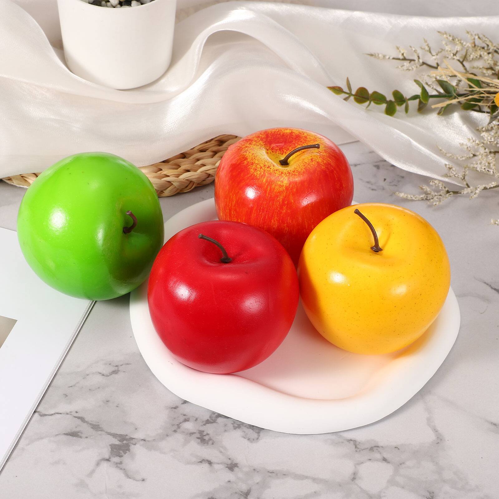 Alt View 3. Unique Bargains - Artificial Apple 3pcs Realistic Fake Fruit Simulation Decor for Kitchen Table Photography Props - Yellow.