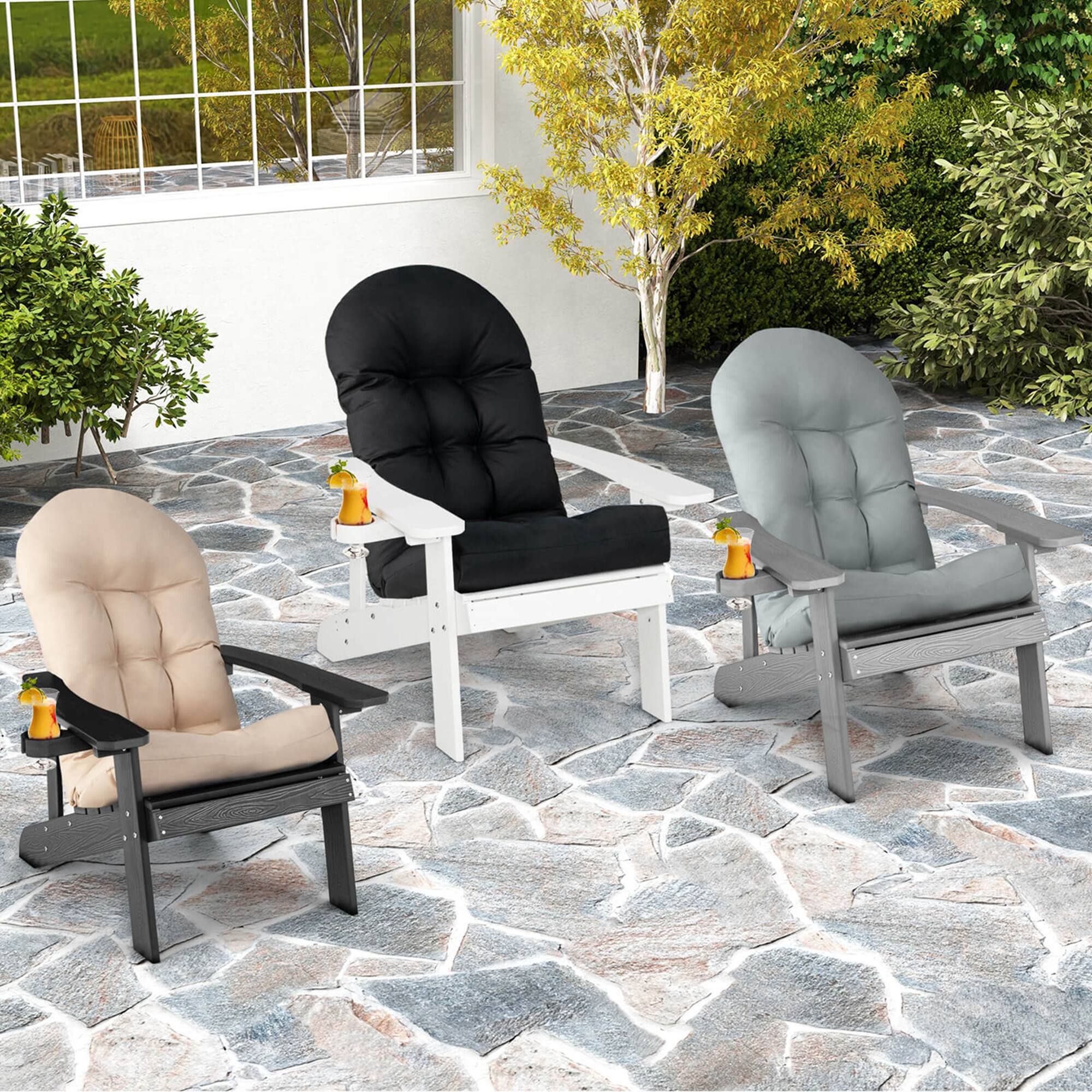 Alt View 1. Costway - Costway Adirondack Chair HIPS Adirondack Chair with Cup Holder & Cushion - Black.