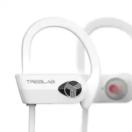 TREBLAB - XR500 Bluetooth Running Headphones, IPX7 Waterproof, Noise Cancelling, Secure-Fit, Wireless Sport Earbuds with Mic - Black with white logo