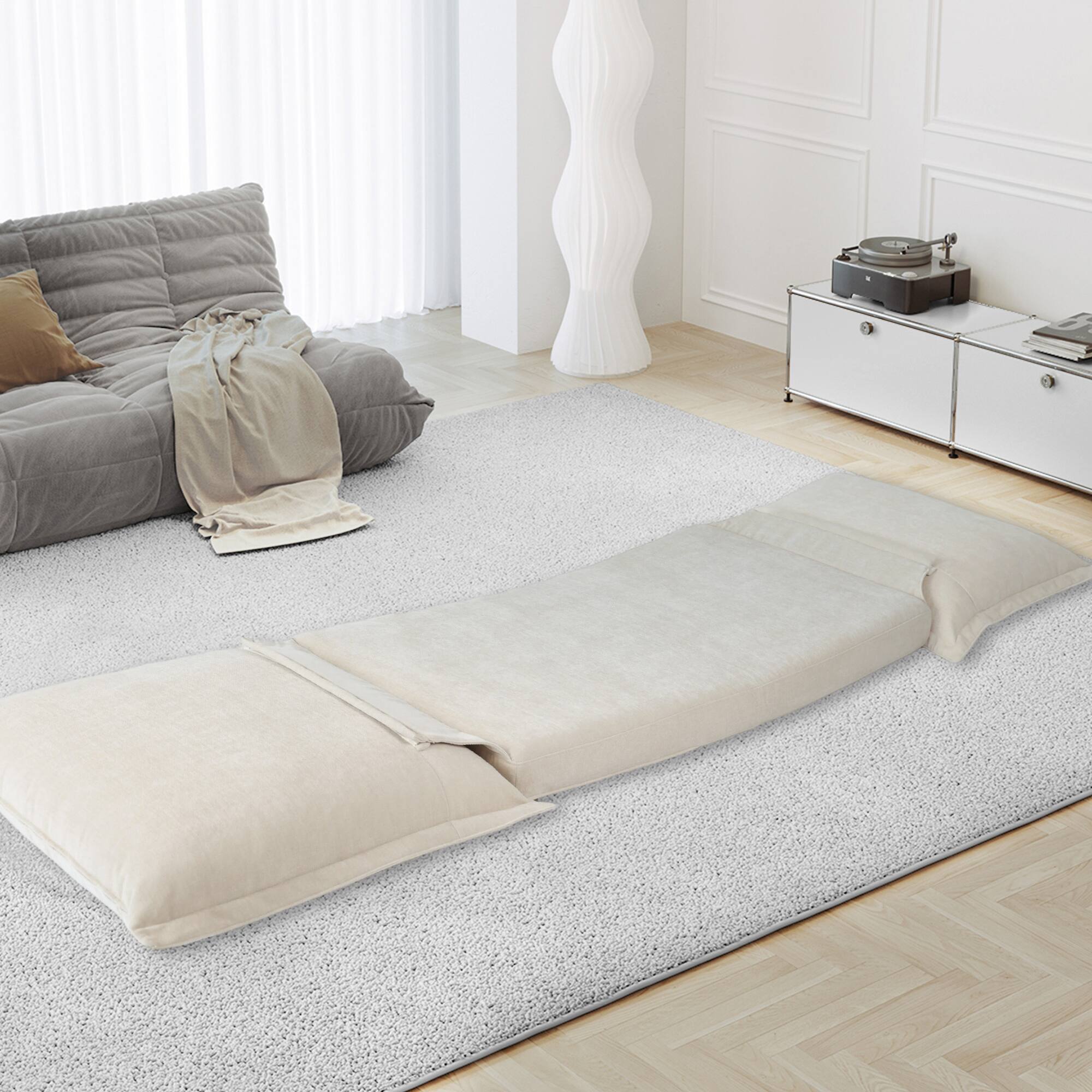 Alt View 7. GOODSILO - Versatile Convertible Floor Sofa with Adjustable Backrest and Pillows for Modern Compact Living Spaces - Antique Cream.