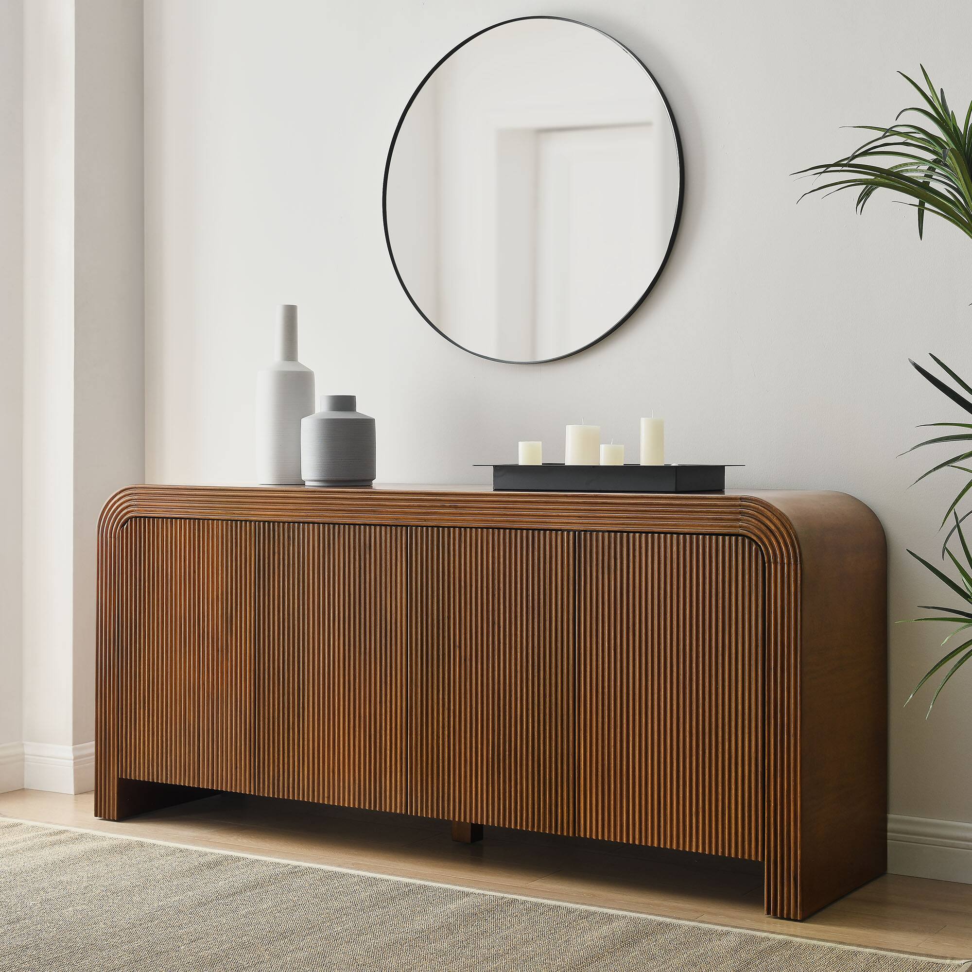 Front. Modway - Waterflute 70" Fluted Sideboard Cabinet by Modway - Walnut.