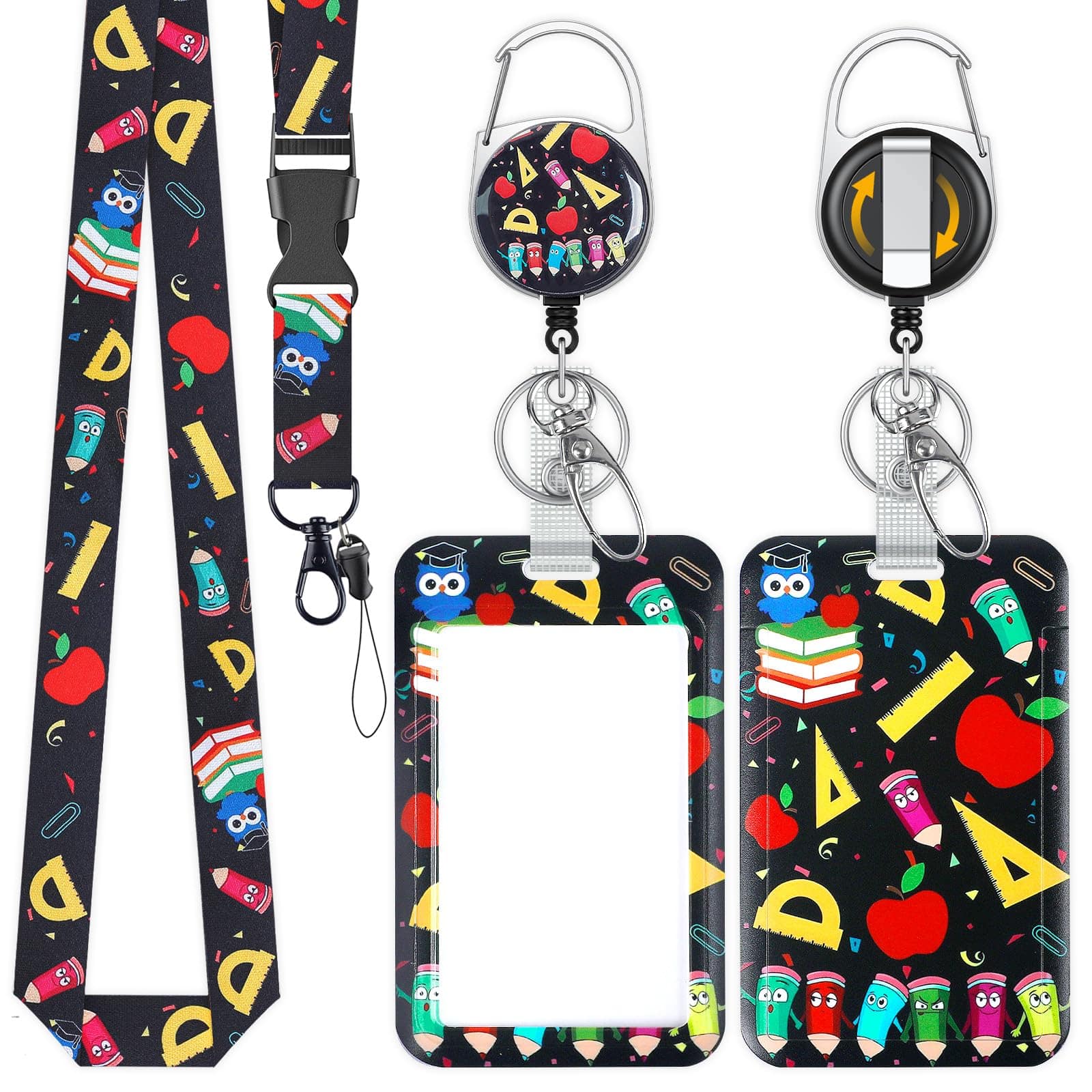 Stylel Star - Fashionable Sliding Badge Holder Bowknot Pattern Plastic Card With Retractable Reel Carabiner & Detachable
