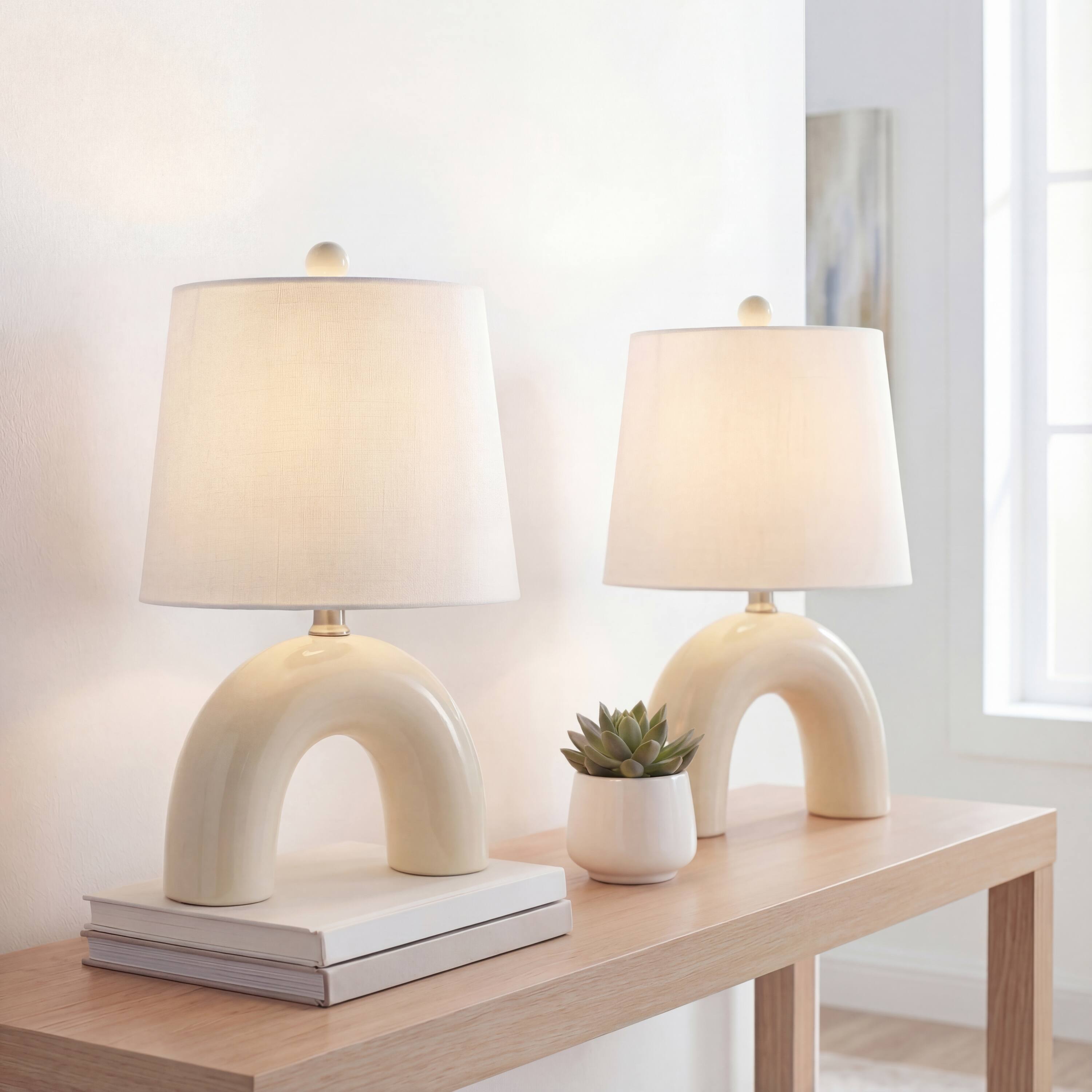 Alt View 7. Jonathan Y - Zadie 17.8 in. Scandinavian Minimalist Ceramic Arch LED Table Lamp, Blue Gray (Set of 2) - Blue Gray.