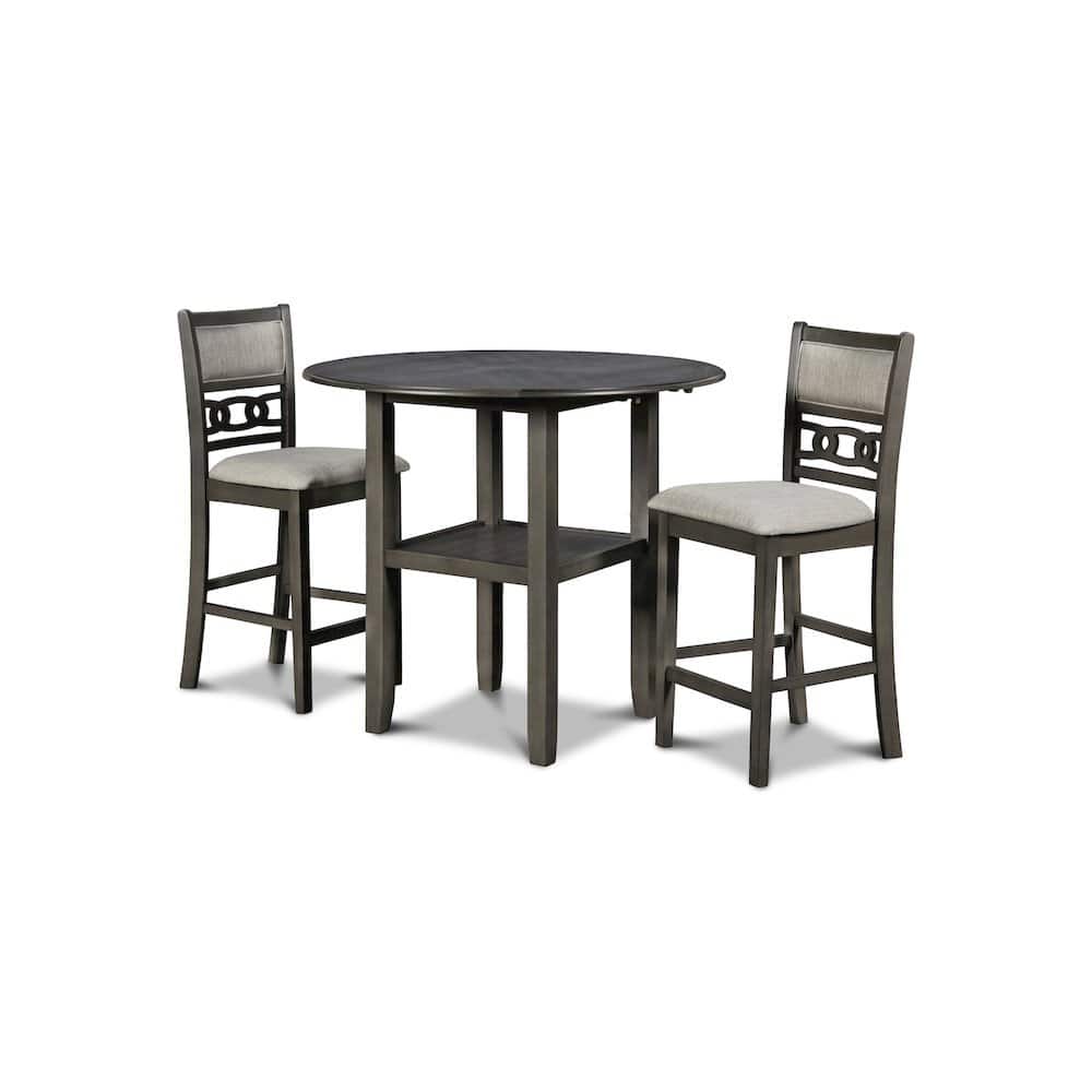FurniFact - 3 Piece Drop Leaf Table and 2 Chairs, Small Round Dining Table Set - Gray