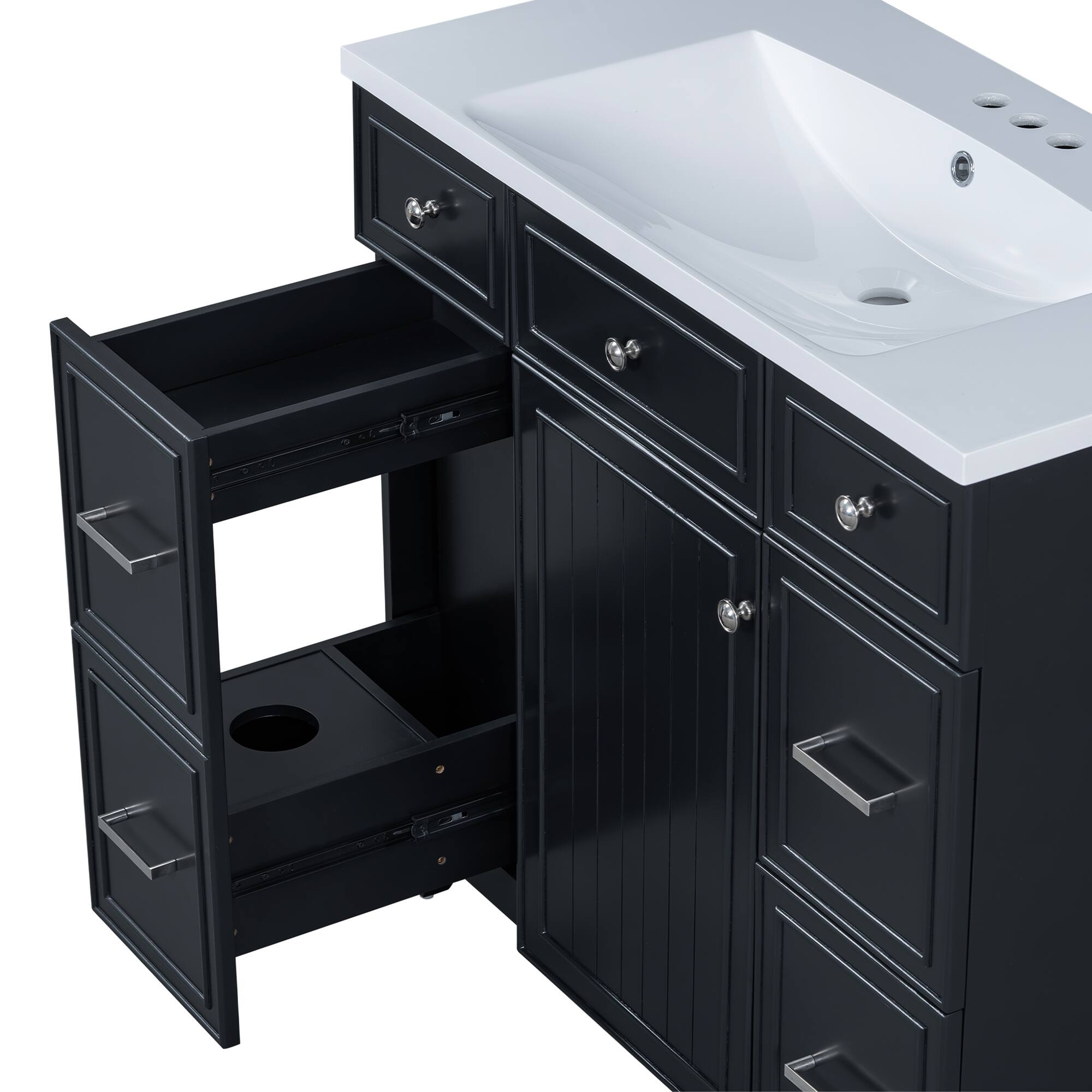 Alt View 9. Tiramisubest - 36"Bathroom Vanity Cabinet with Sink Top Combo Set,Black,Single Sink,Shaker Cabinet with Soft Closing Door and 3 Drawers - Black.