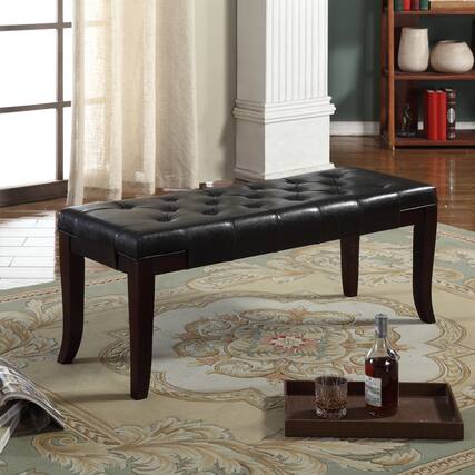 Front. GOODSILO - Tufted Upholstered Ottoman Bench with Solid Wood Legs for Entryway, Bedroom, or Living Room Seating and Storage - Espresso.