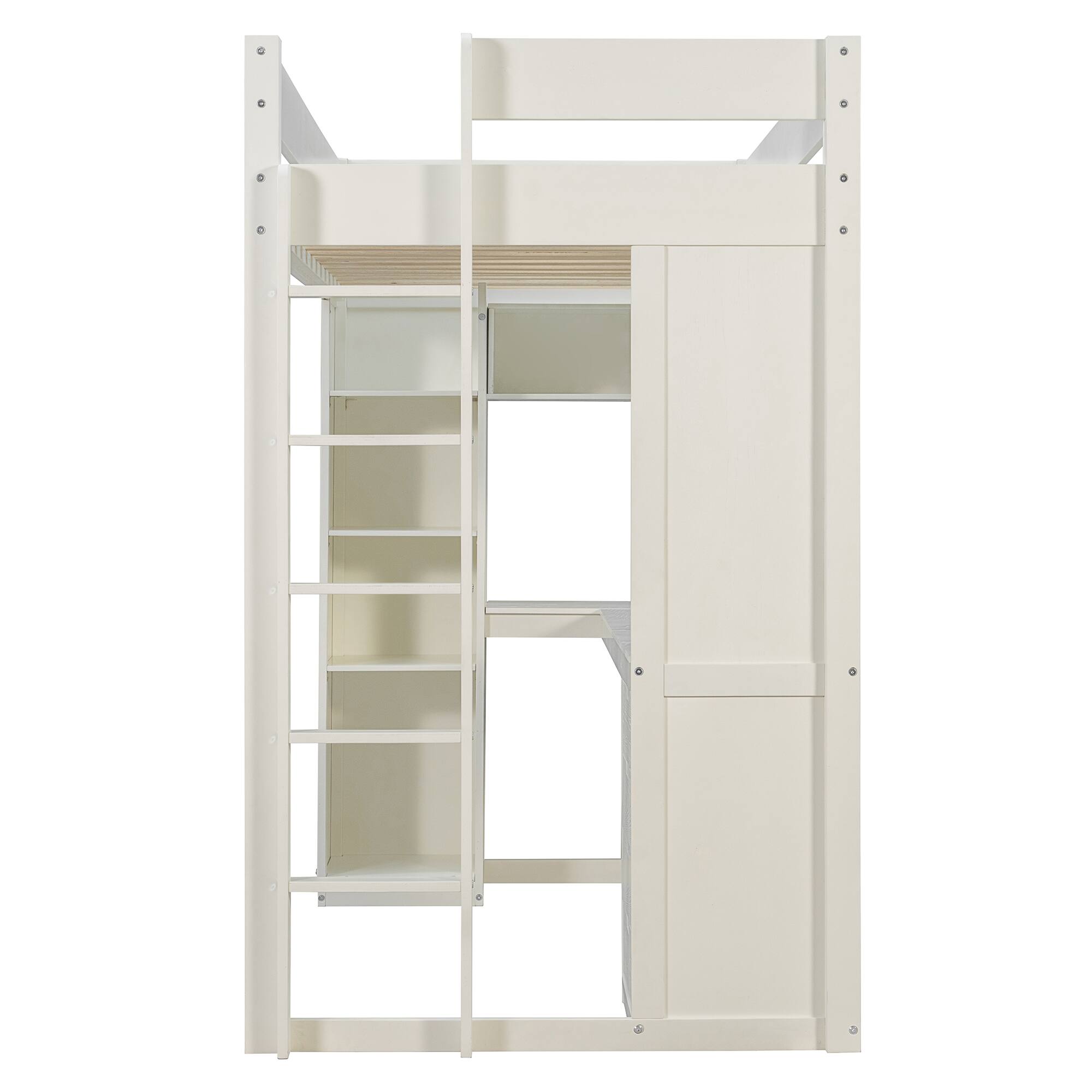 Alt View 4. Anysun - Twin Solid Wood Loft Bed with L-Shaped Desk & 4 Drawers - App-Controlled RGB Lights, USB Ports & 4-Tier Shelves - White.