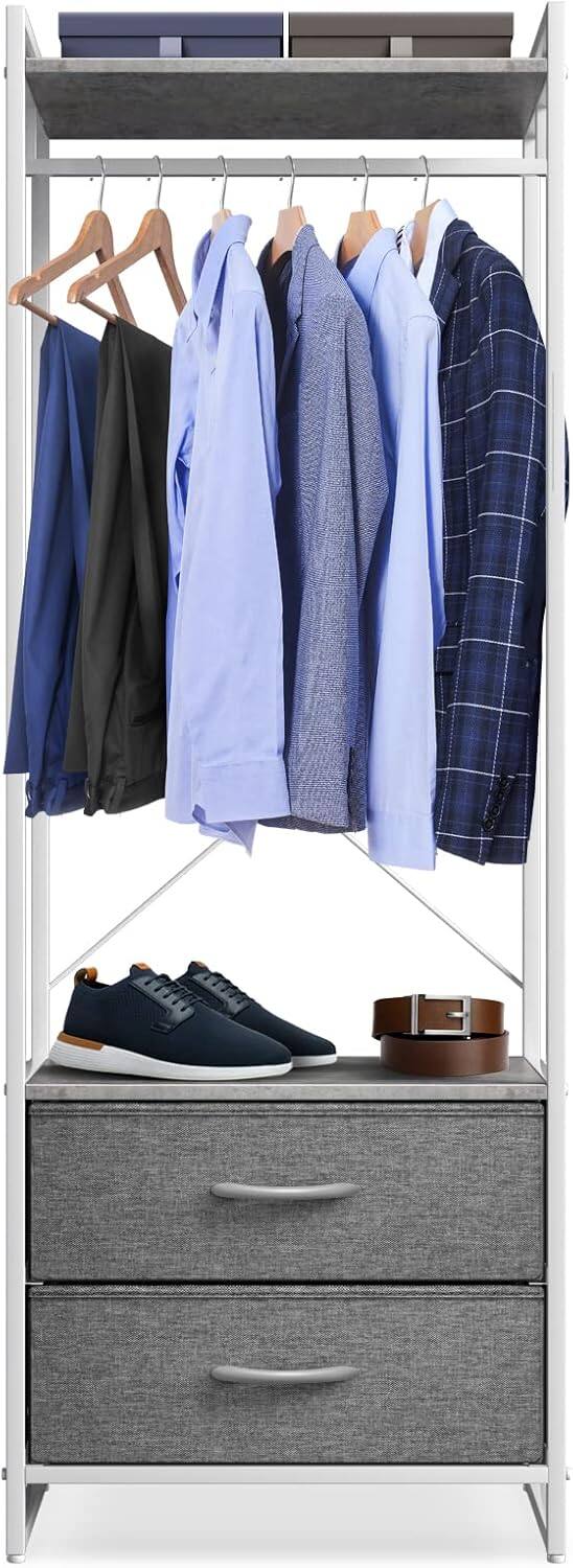 Left. Sorbus - Sorbus Clothing Rack with Drawers - Clothes Stand Dresser - Wood Top, Steel Frame for Hanging Shirts, Dresses, & Jackets - Gray.