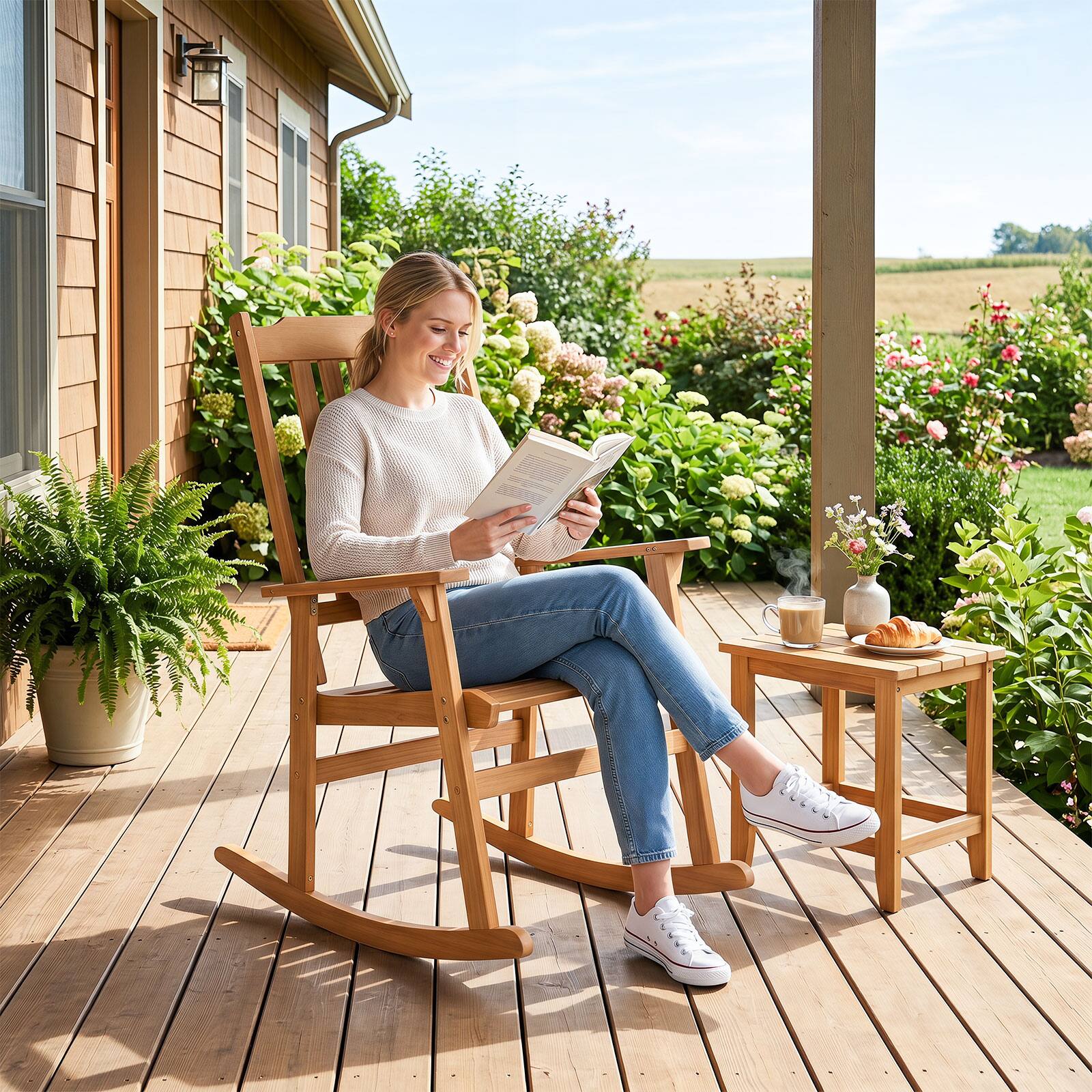 Alt View 3. Gymax - Gymax Outdoor Rocking Chair w/High Back Wide Seat & Armrests 400 LBS Rocker Chair - Yellow.