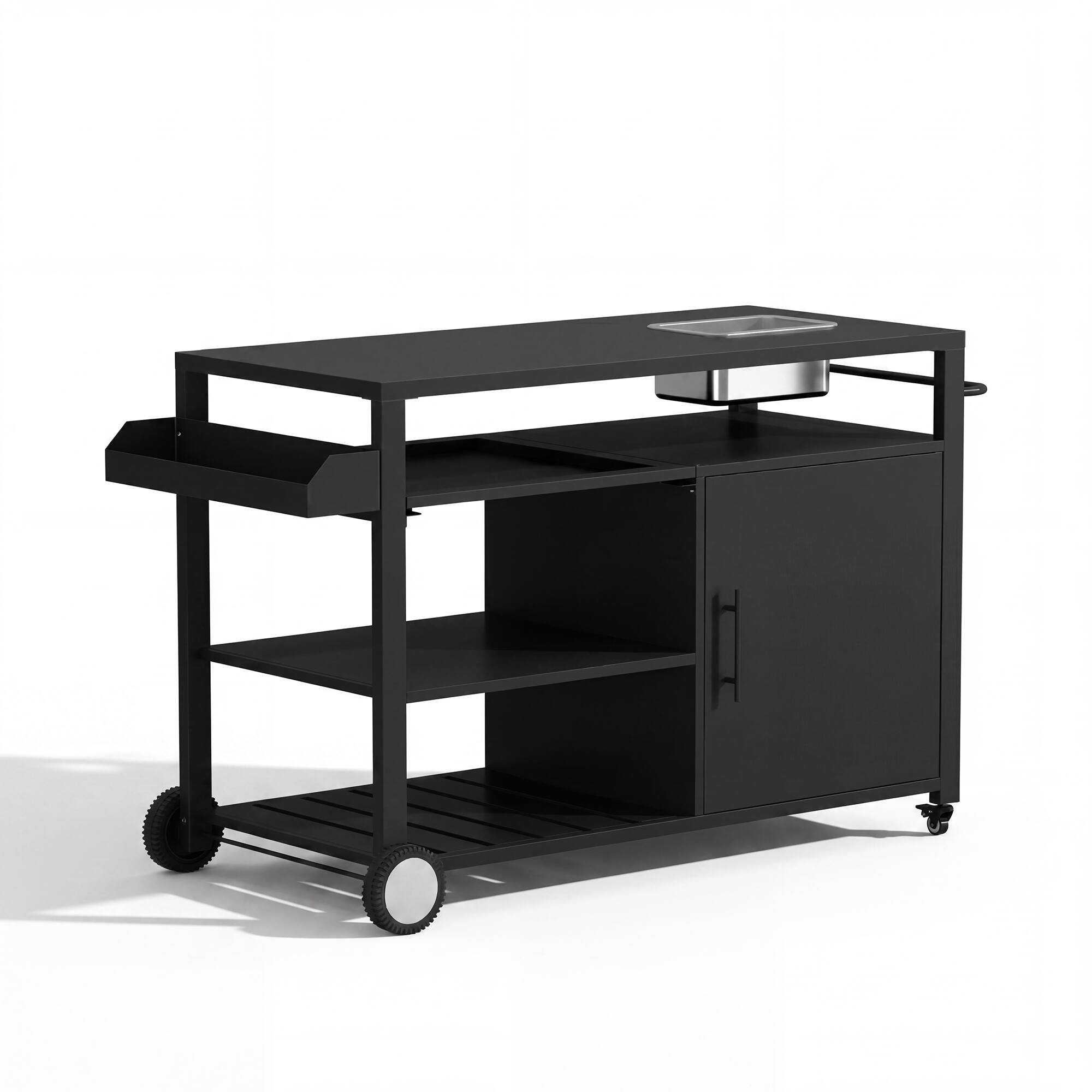 Alt View 9. Famapy - Heavy-Duty Outdoor Kitchen Cart & BBQ Prep Table, Black Metal with 304 Stainless Steel Ice Bin & Wheels for Patio - Black.