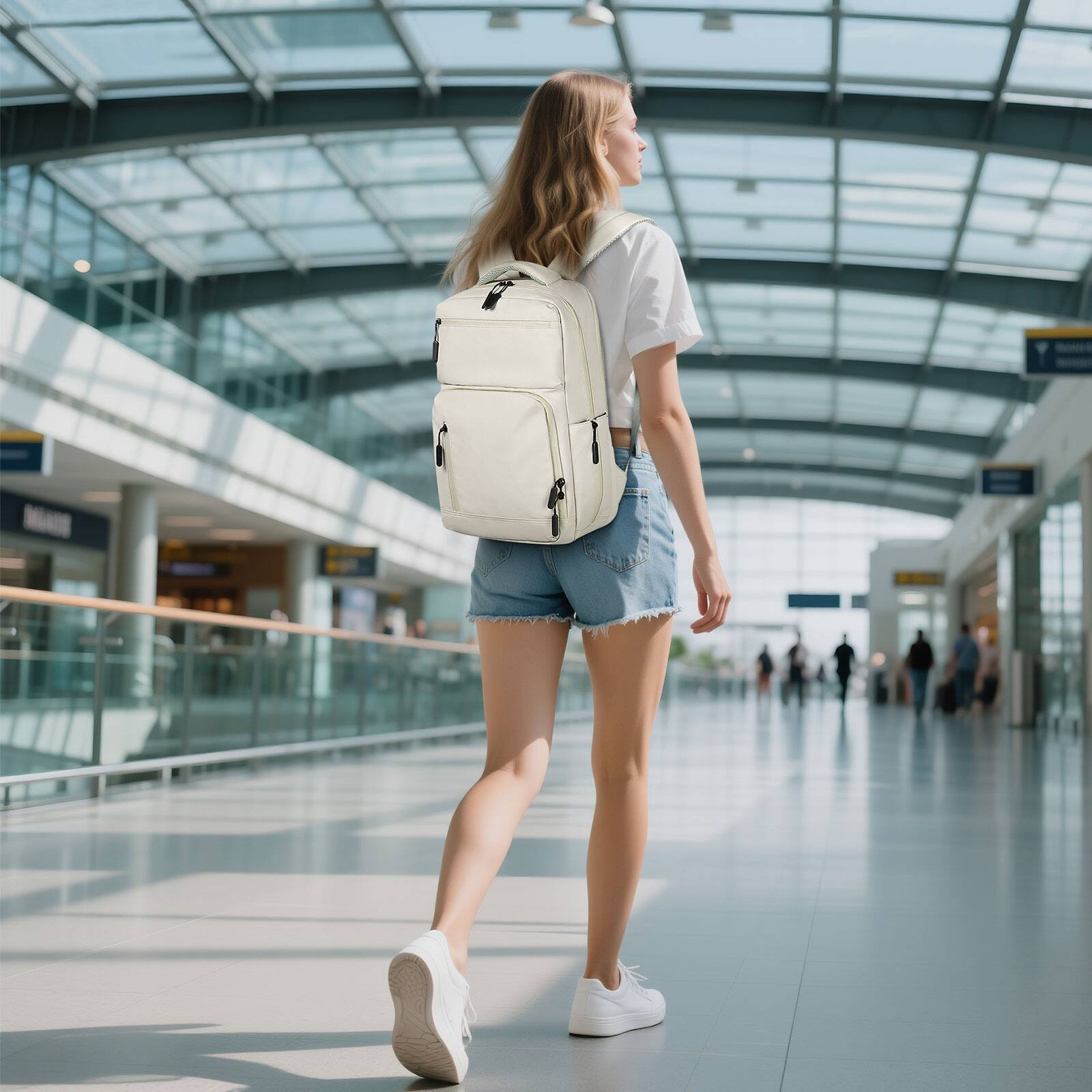 Alt View 6. Unique Bargains - Waterproof Laptop Backpack, Flight Approved Anti-Theft Daypack, 15.6" Laptop Sleeve, Men & Women - Beige.