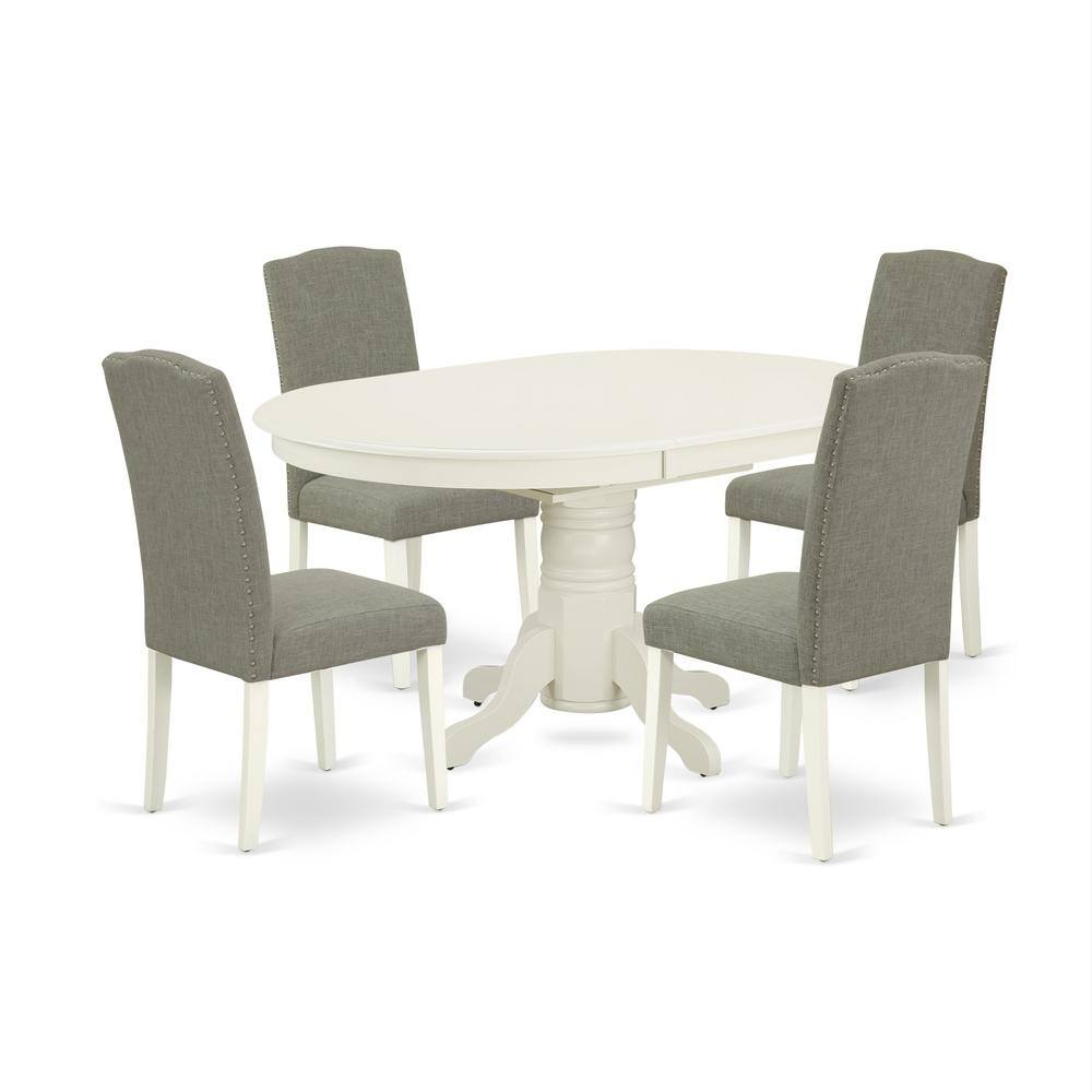 Back. East West Furniture - Dining Room Set Linen White - Brown.