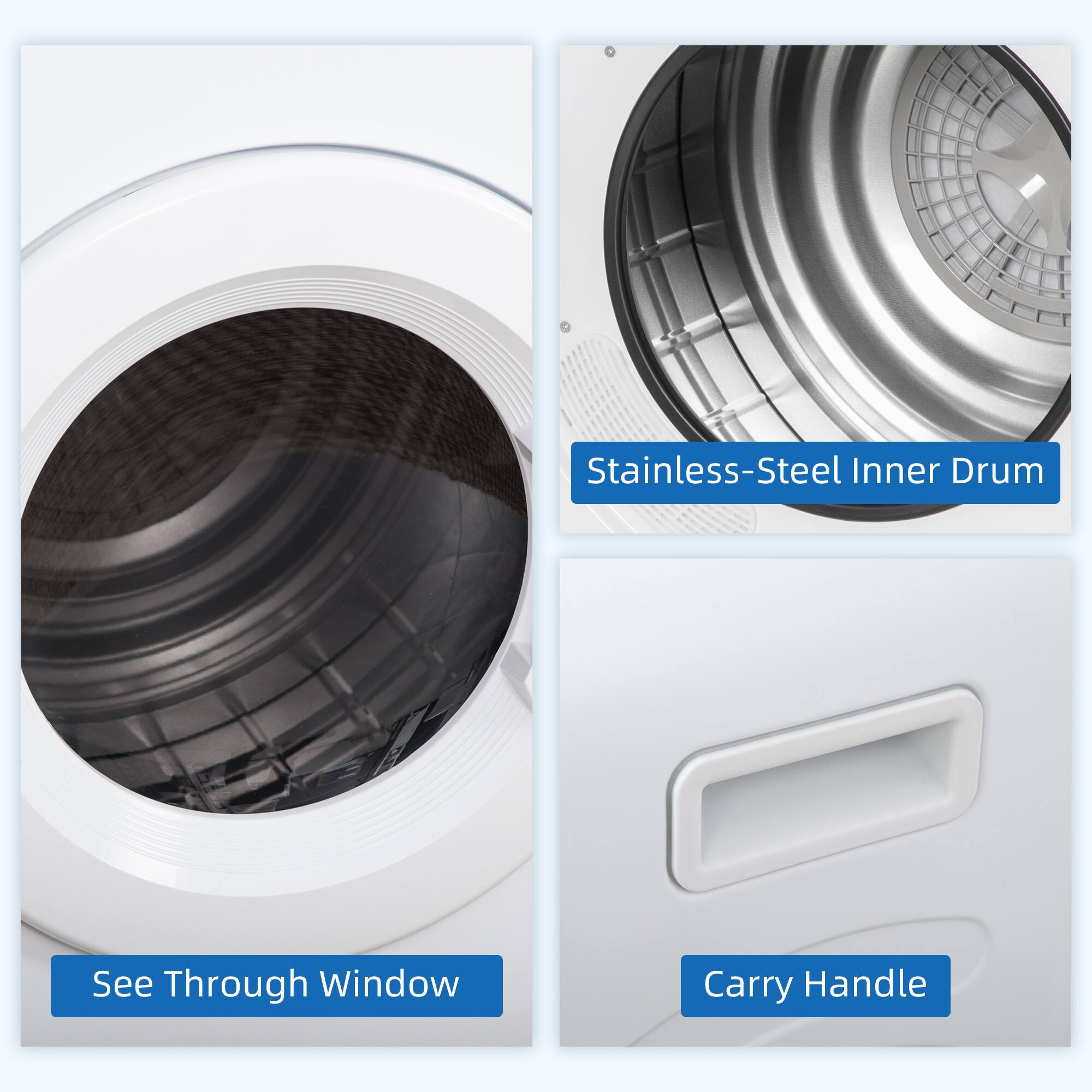 Stainless-Steel Inner Drum, See-Through Window, Carry Handle