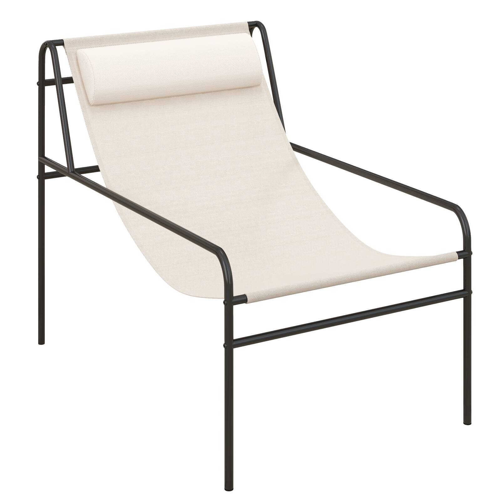 Alt View 8. Gymax - Gymax 2 Pieces Patio Sling Chair Modern Accent Chair w/ Removable Headrest & Sturdy Metal Frame - Beige.