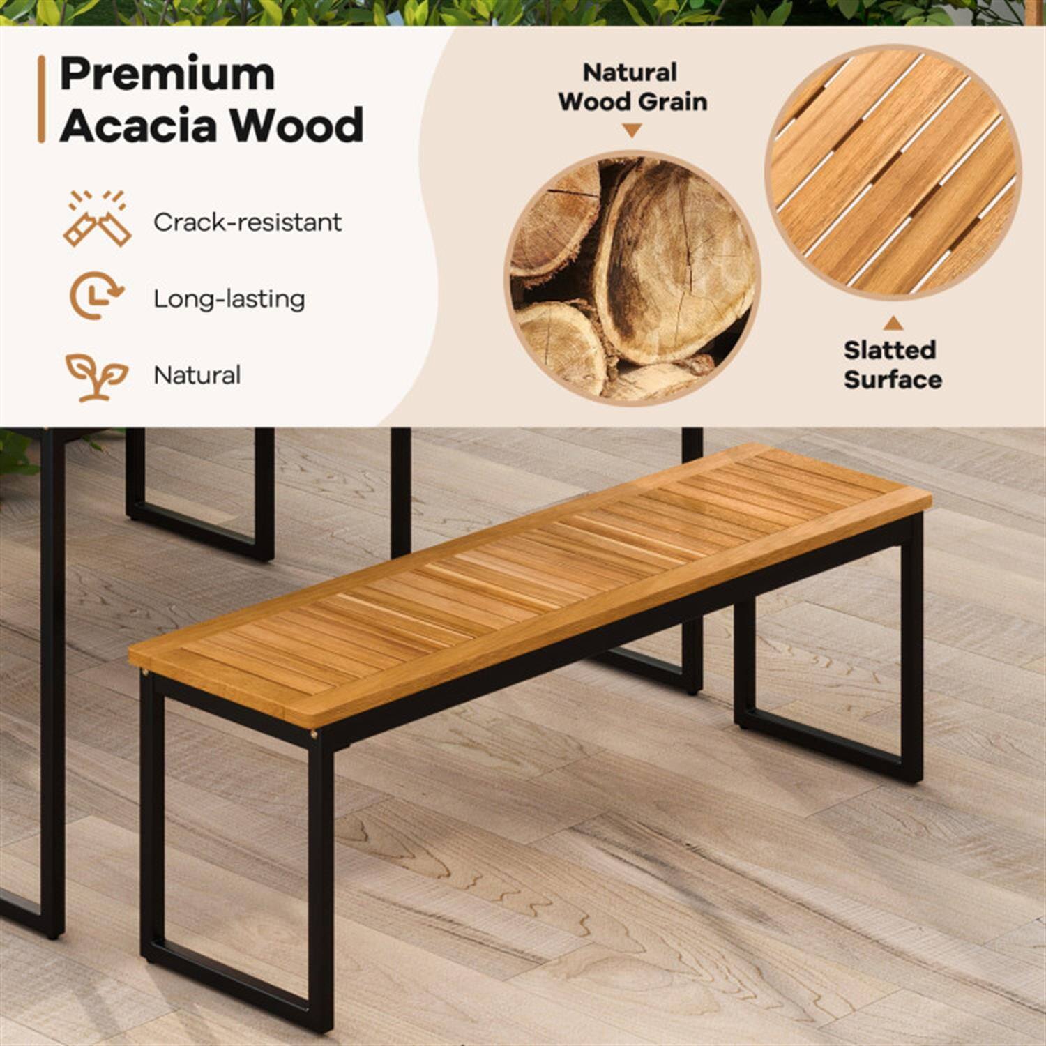 Premium Acacia Wood

- Crack-resistant
- Long-lasting
- Natural

Natural Wood Grain

Slatted Surface