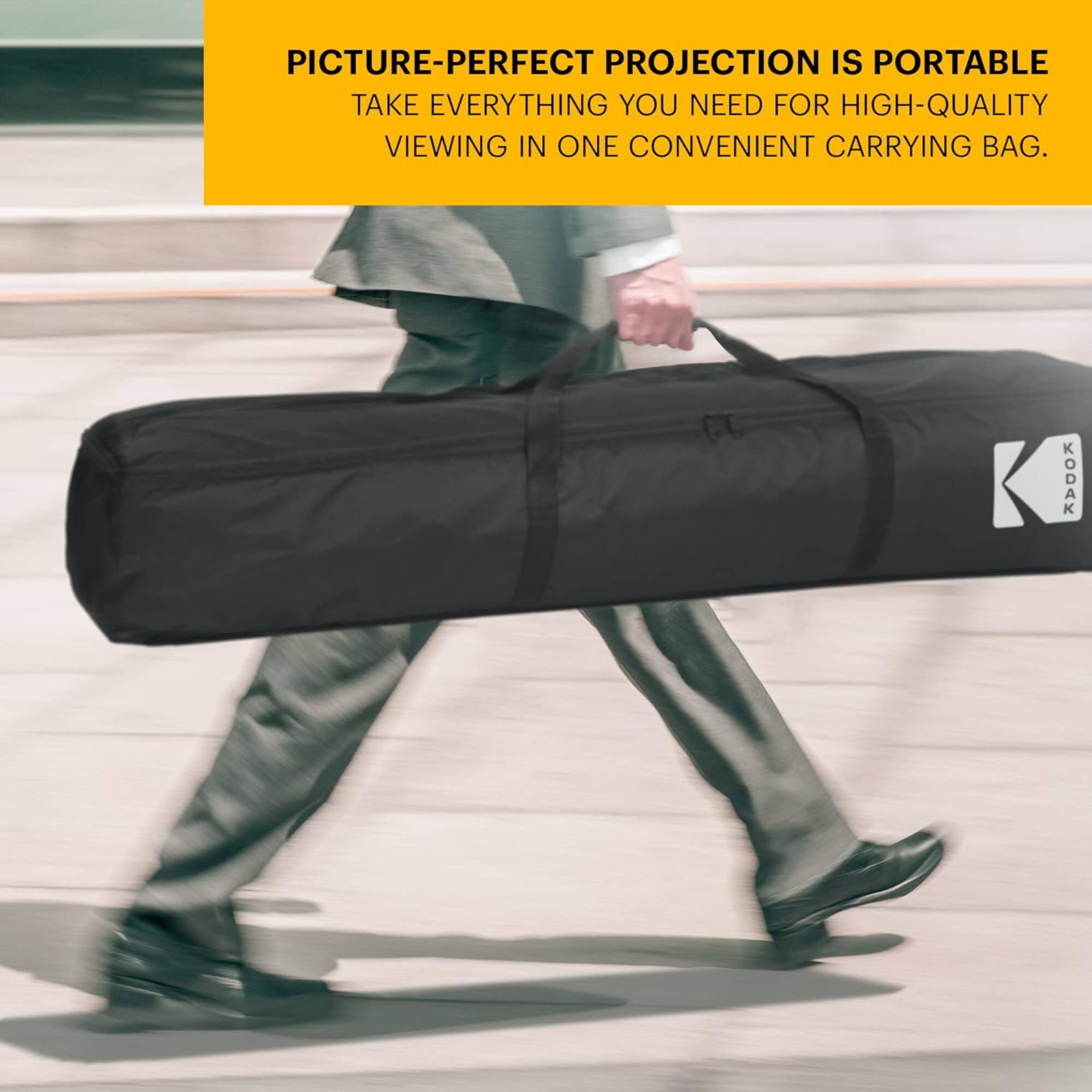 PICTURE-PERFECT PROJECTION IS PORTABLE
TAKE EVERYTHING YOU NEED FOR HIGH-QUALITY VIEWING IN ONE CONVENIENT CARRYING BAG.
KODAK