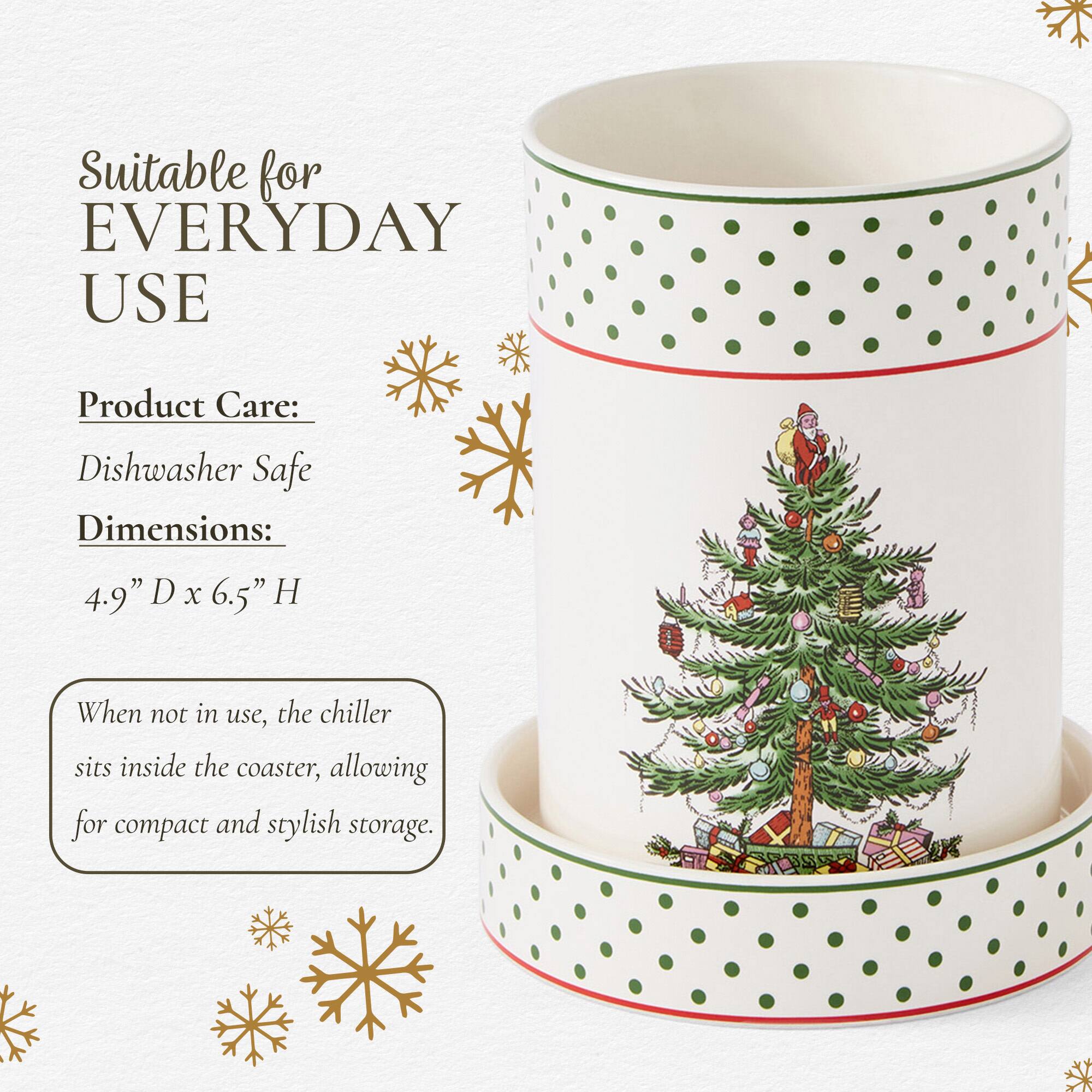 Suitable for EVERYDAY USE

Product Care: Dishwasher Safe

Dimensions: 4.9" D x 6.5" H

When not in use, the chiller sits inside the coaster, allowing for compact and stylish storage.