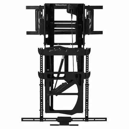 Front. MantelMount - MAX1 Full Motion Fireplace Pull Down TV Mount-Lowers 29", Swivels 40° L/R, 3" Flush to Wall, for TVs 50"-86" to 90 lbs - Black.
