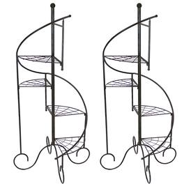 Sunnydaze - Iron 4-Tier Spiral Staircase Plant Stand - 56 in - Set of 2 - Black