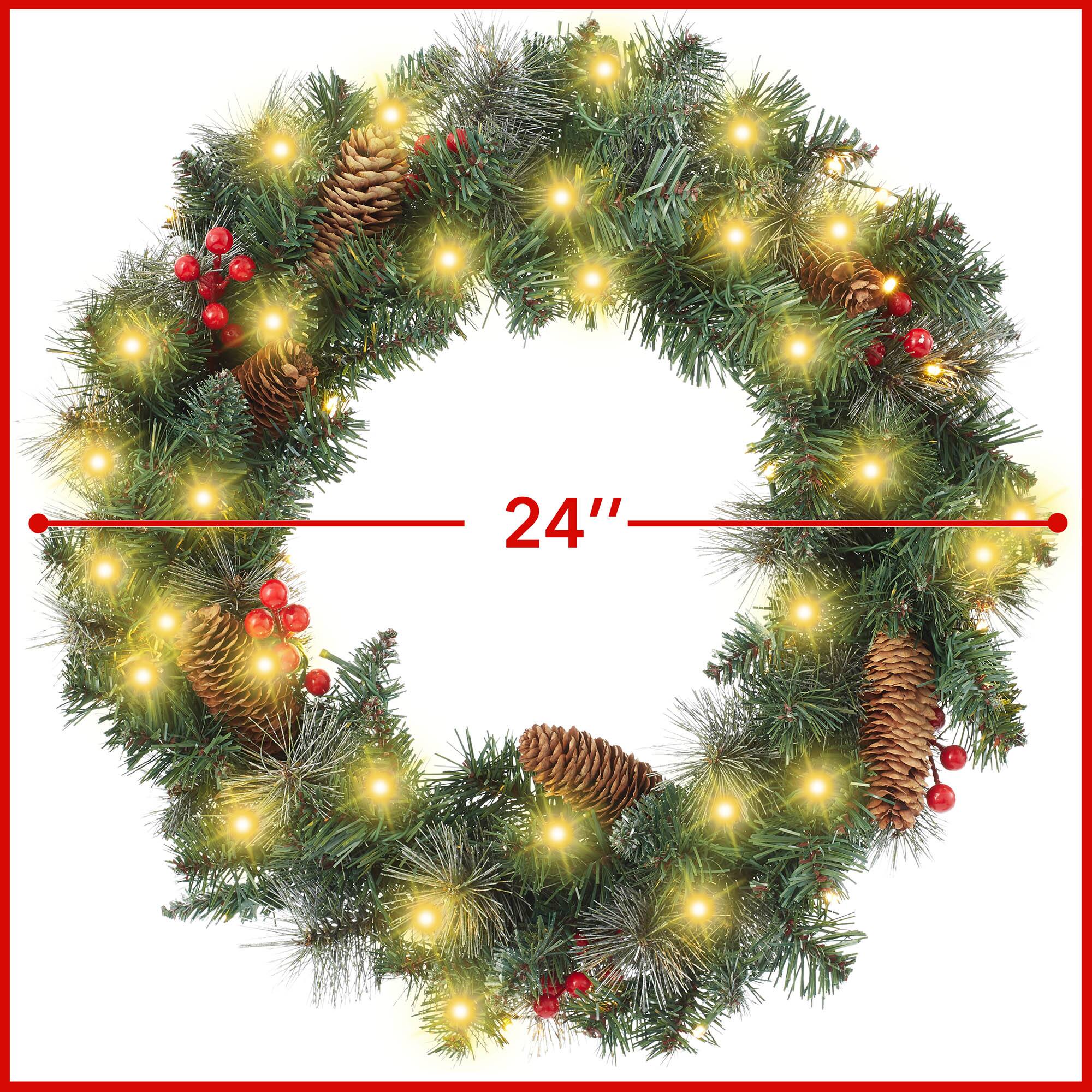 Alt View 4. Casafield - Green Fir Artificial Holiday Christmas Wreath Holiday Décor - Green Pinecones White Lights.
