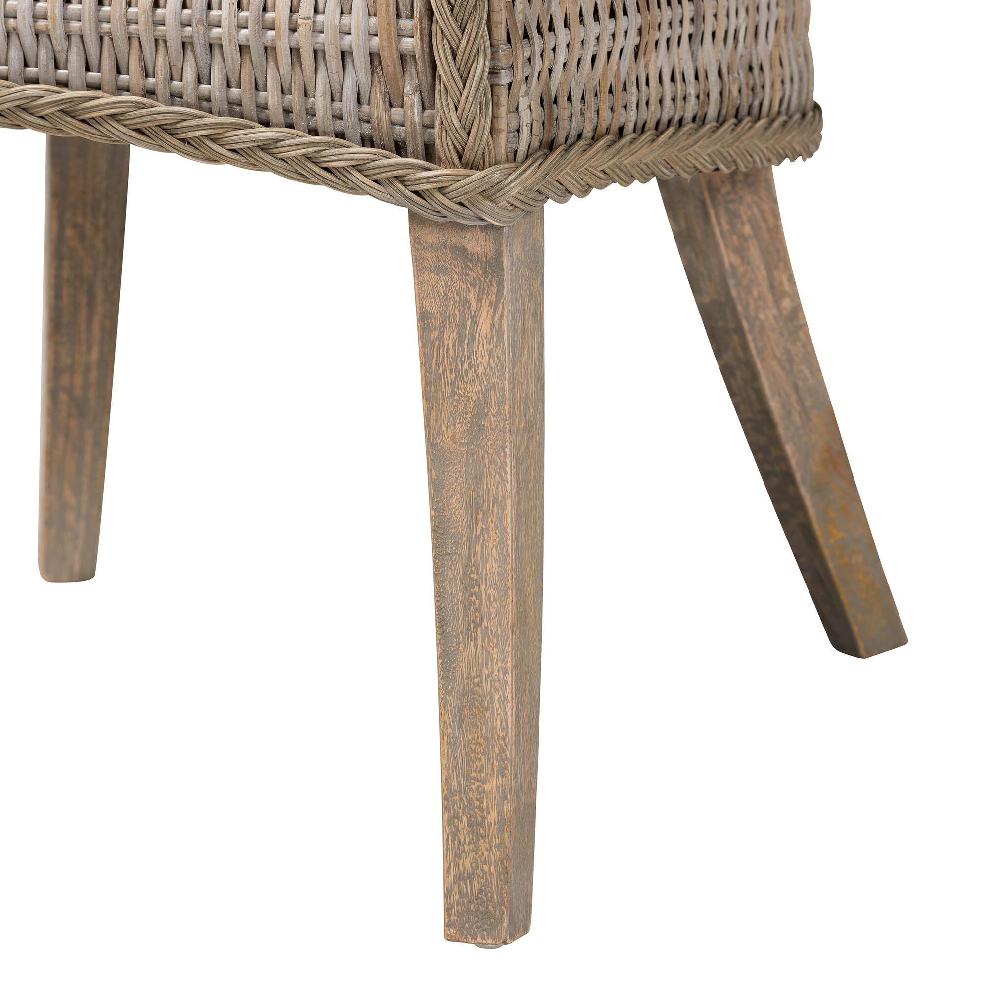 Alt View 2. bali & pari - Derris Natural Rattan Dining Chair with Cushion - Tall Wingback Side Chair with Solid Mango Wood Legs, Boho Coastal - Greywashed.