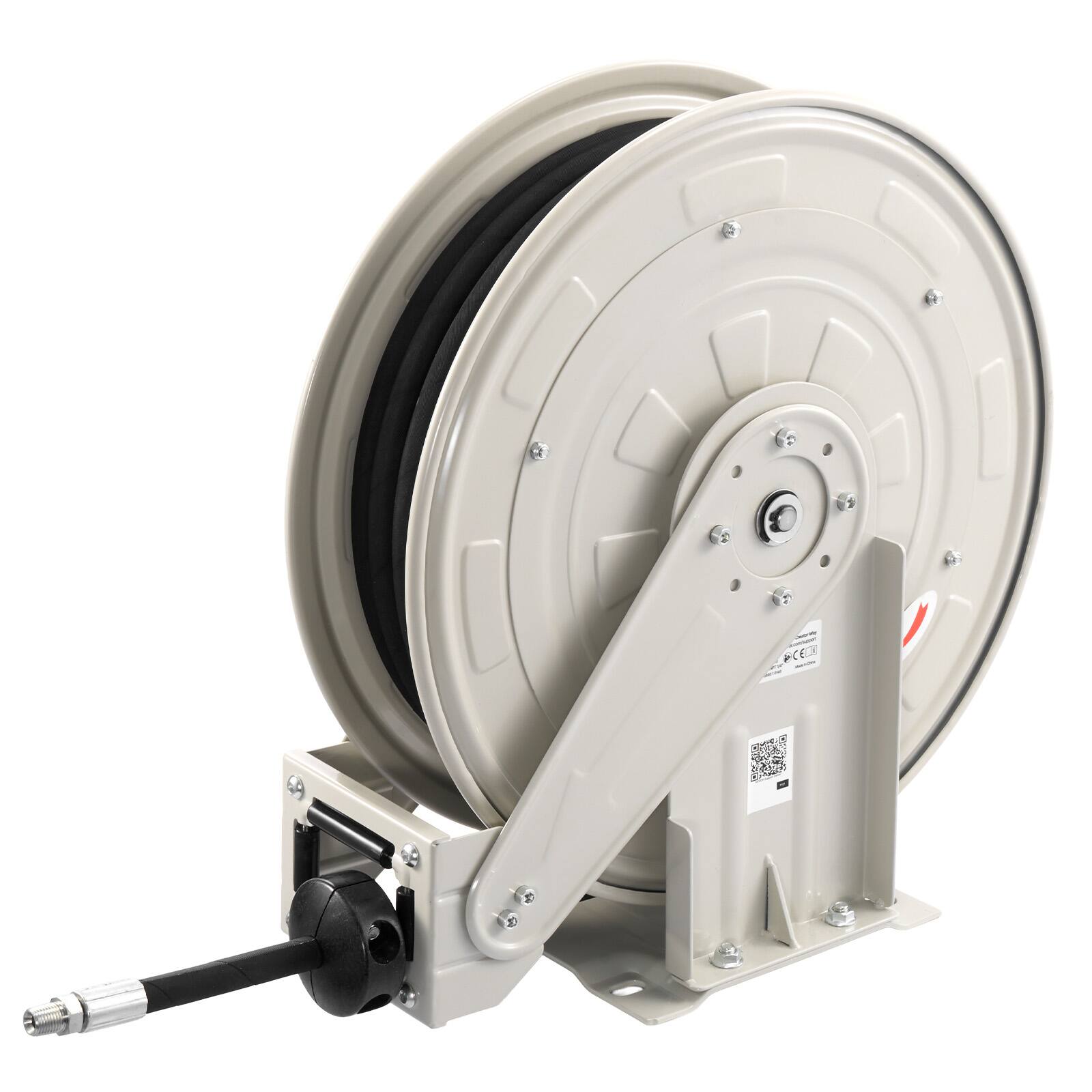 Alt View 5. VEVOR - Grease Hose Reel, 1/4 in x 50 ft Retractable, Spring Driven Auto Swivel Rewind, Max 10152 PSI, Heavy-Duty Carbon Steel - Gray;White;Black.