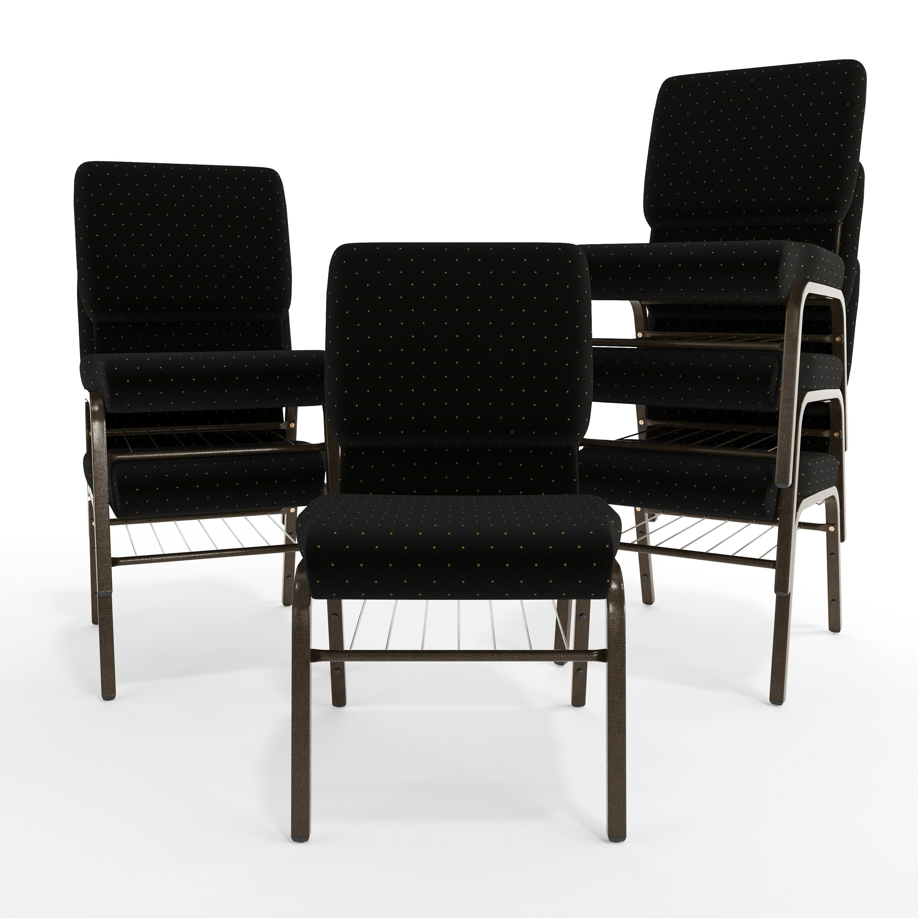 Alt View 10. Emma + Oliver - 18.5"W Church/Reception Guest Chair with Book Rack - Black Dot Patterned Fabric/Gold Vein Frame.