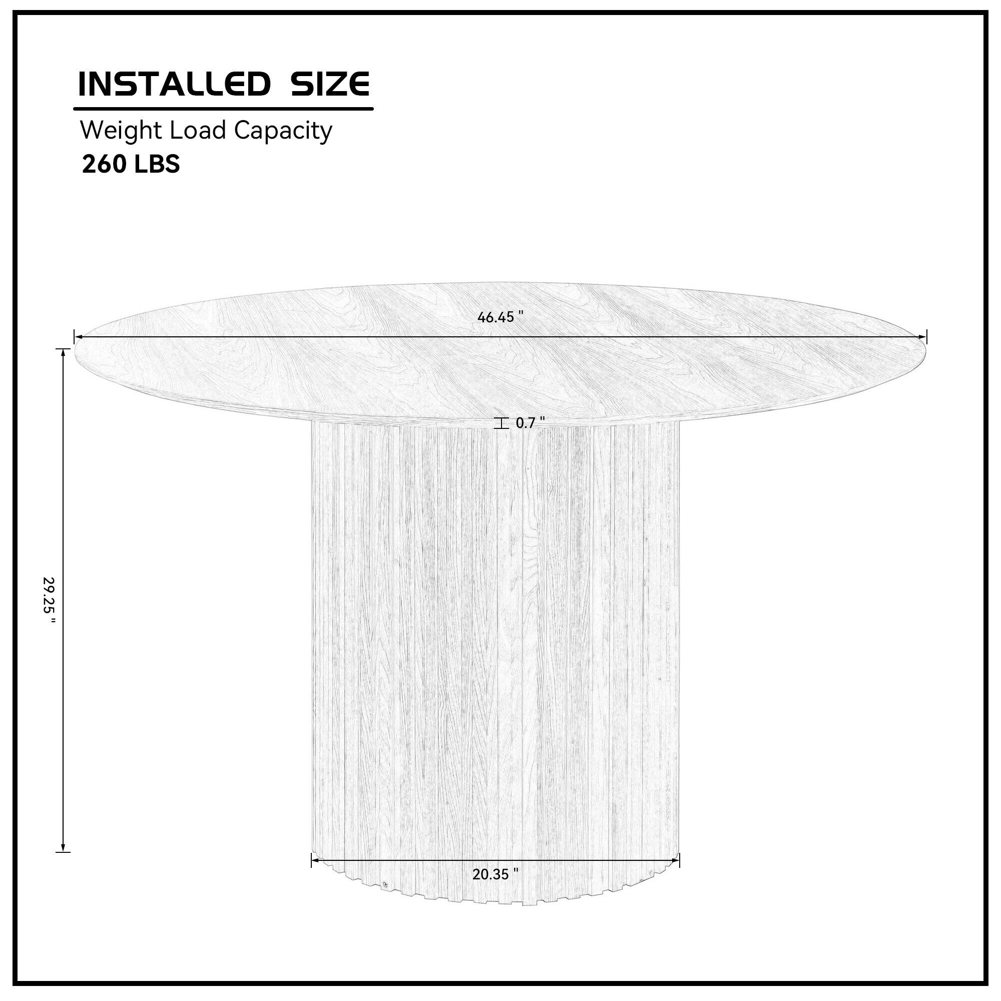INSTALLED SIZE  
Weight Load Capacity  
260 LBS  

46.45"  
0.7"  
29.25"  
20.35"