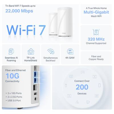 TP Link Deco 7 Elite BE22000 Tri Band Wi Fi 7 Whole Home Mesh TP Link Deco 7 Elite BE22000 Tri Band Wi Fi 7 Whole Home Mesh