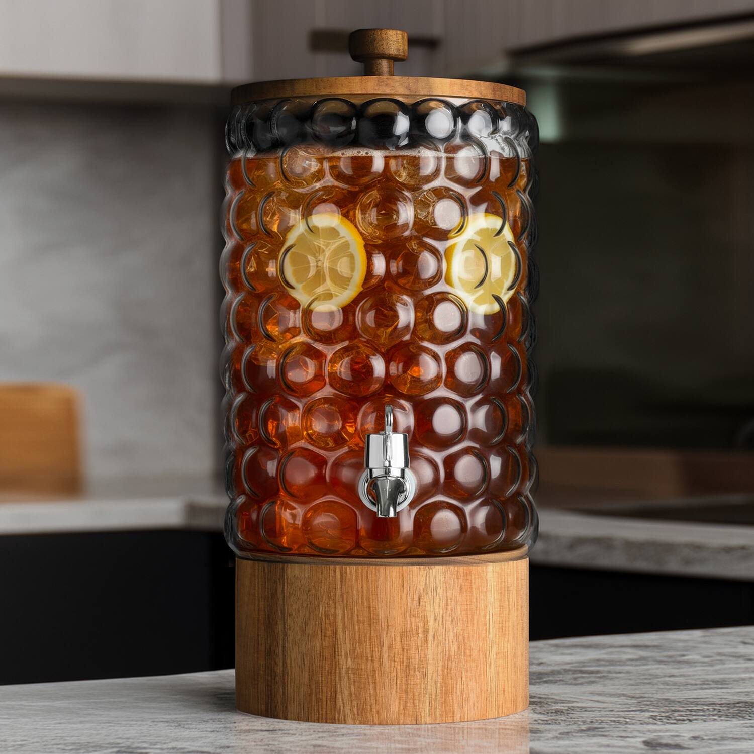 Left. Jay Import - Palermo Beverage Dispenser With Wooden Lid & Base 2 Gal - Clear.