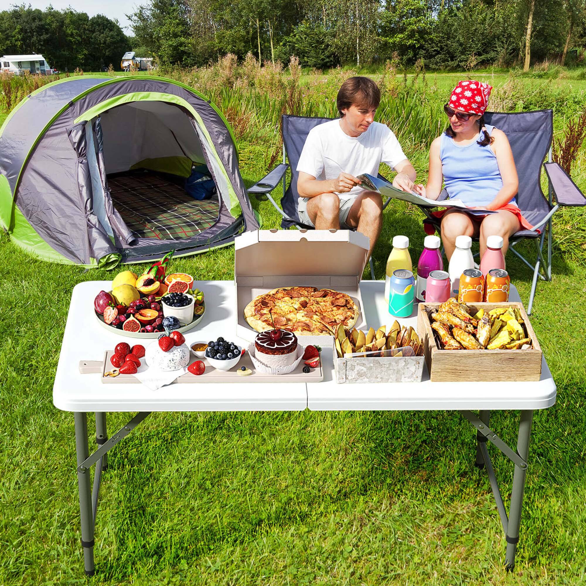 Alt View 1. Costway - Costway 4 ft Portable Camping Table with HDPE Tabletop & Metal Legs Safety Lock for Party - White.